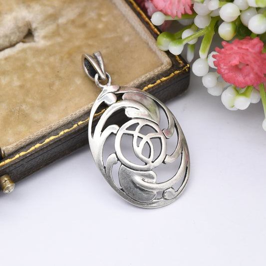 Vintage Sterling Silver Celtic Flower Pendant by Kit Heath - Glasgow Rose Openwork Stained Glass Style | Oval Shape | Gift for Her