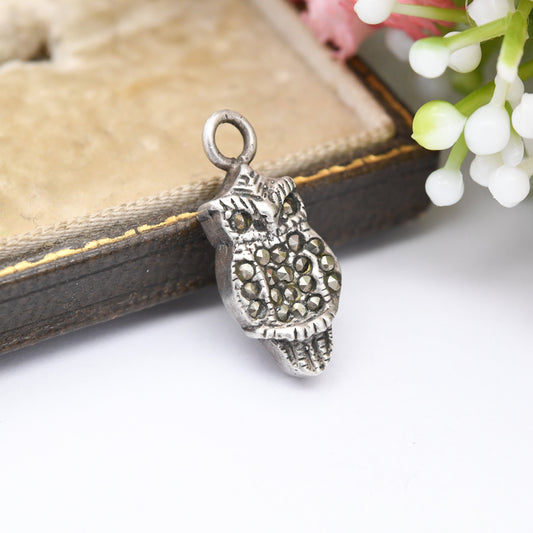 Vintage Sterling Silver Marcasite Owl Pendant - Small Sparkly Pendant Charm | Symbolic Animal Wisdom Athena Bird Gift