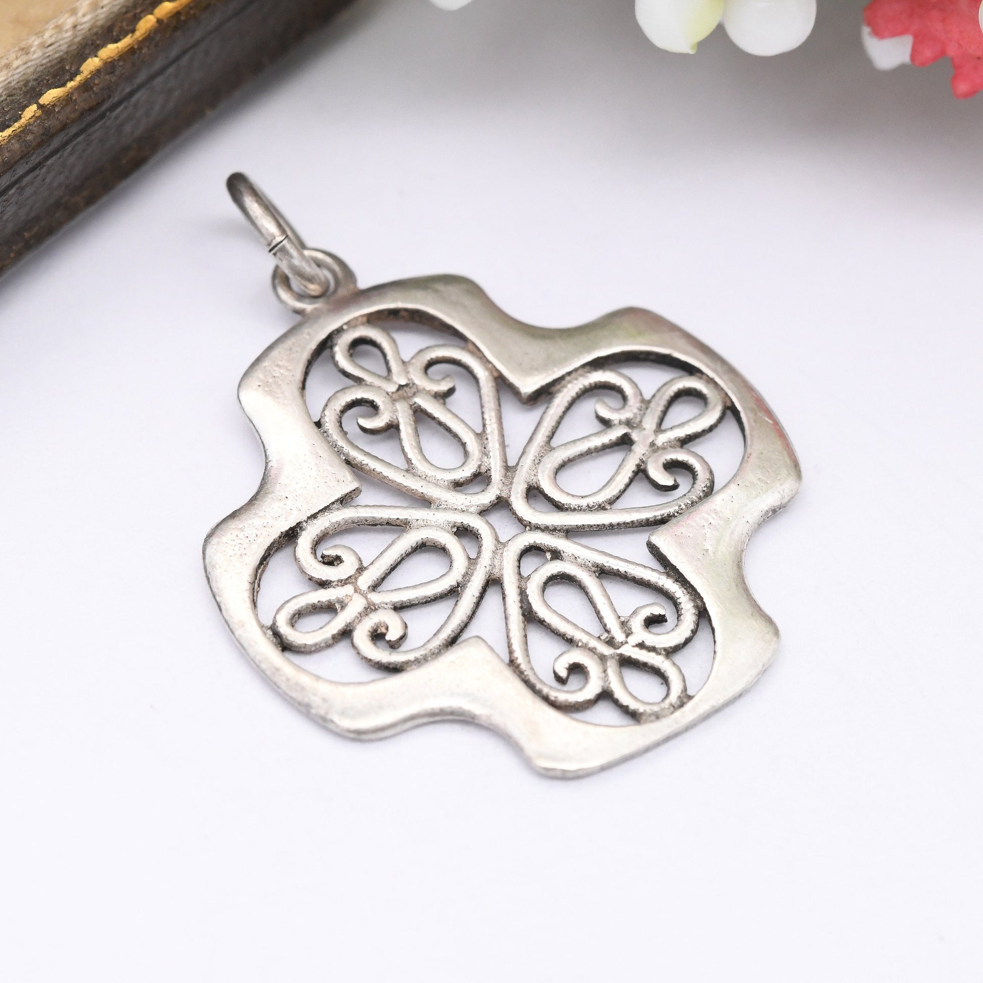 Vintage Sterling Silver Square Cross Pendant with Ornate Openwork Design - Pretty Scrolling Cut Out | Cute Gift for Her