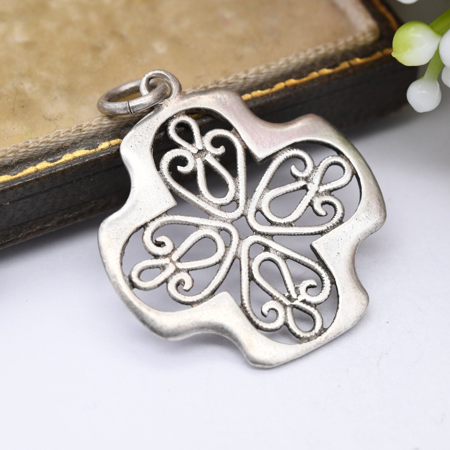 Vintage Sterling Silver Square Cross Pendant with Ornate Openwork Design - Pretty Scrolling Cut Out | Cute Gift for Her