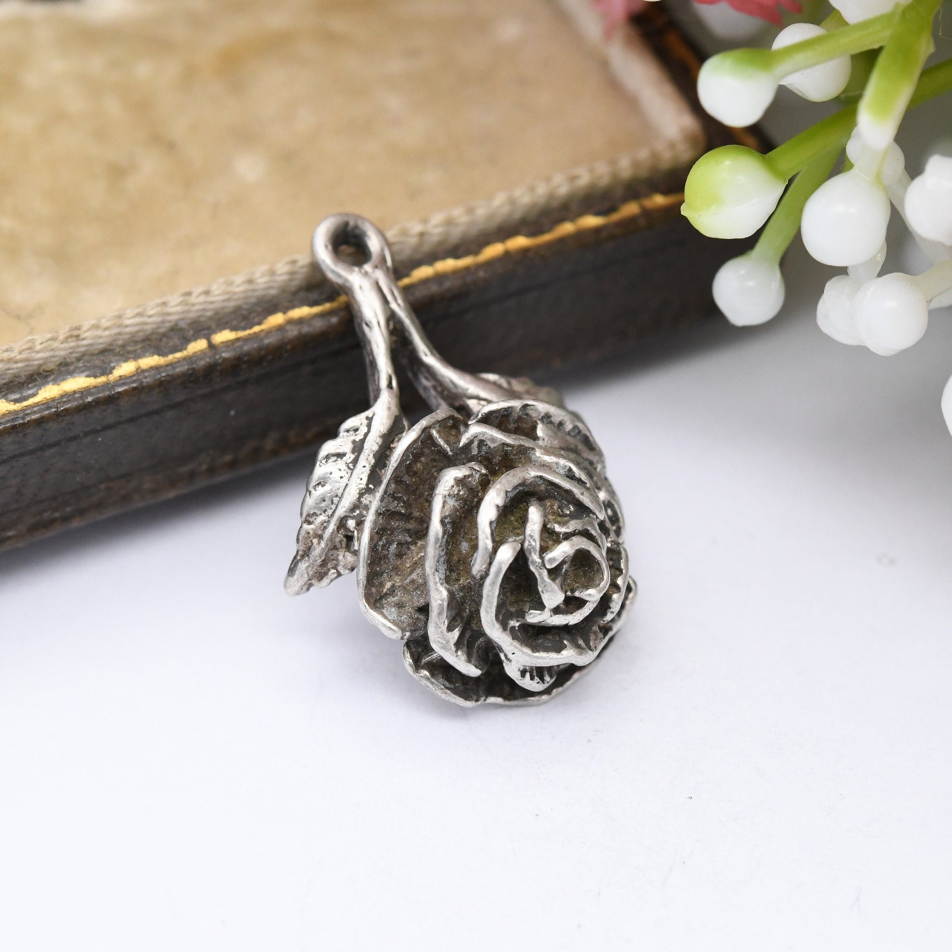 Vintage Sterling Silver Rose Flower Pendant 1977 - Detailed Realistic Style | Pretty Gift for Her