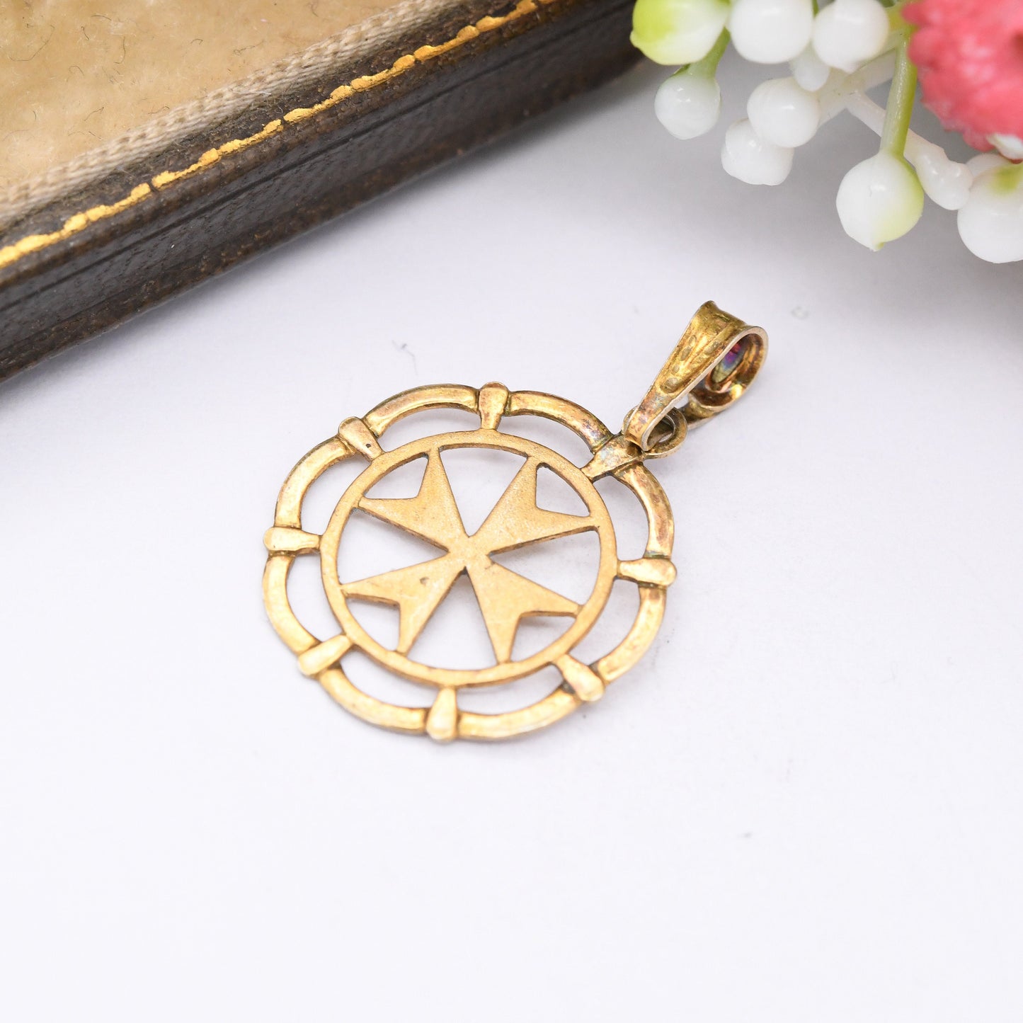 Vintage Gold Plated Sterling Silver Maltese Cross Pendant - Pretty Gift for Charm Necklace Stack