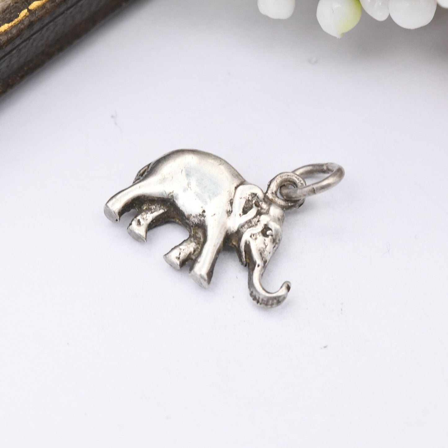 Vintage Sterling Silver Elephant Charm Pendant - Mid-Century Cute Animal Jewellery | Nature Lover Gift | Charm Bracelet | Asian Elephant