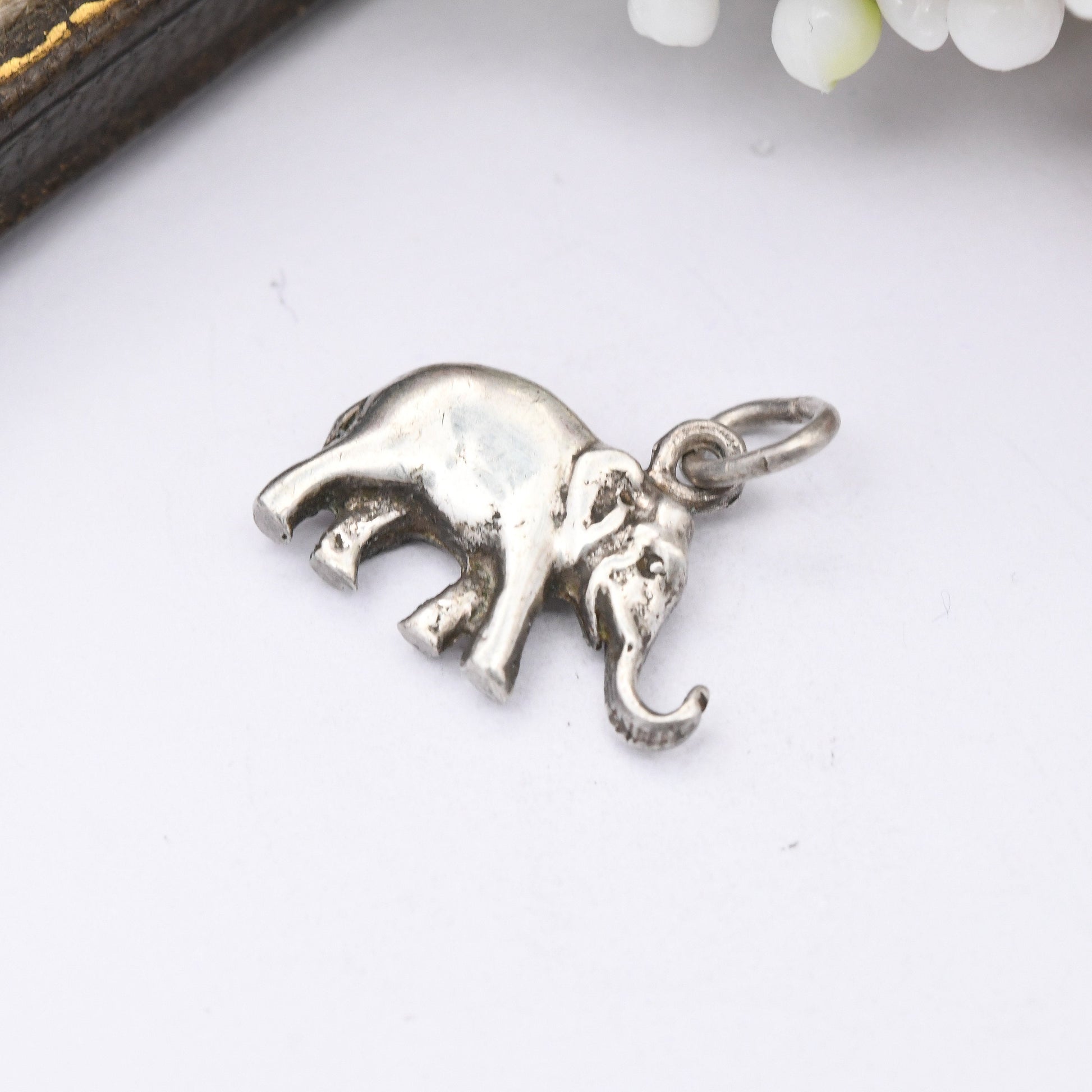 Vintage Sterling Silver Elephant Charm Pendant - Mid-Century Cute Animal Jewellery | Nature Lover Gift | Charm Bracelet | Asian Elephant