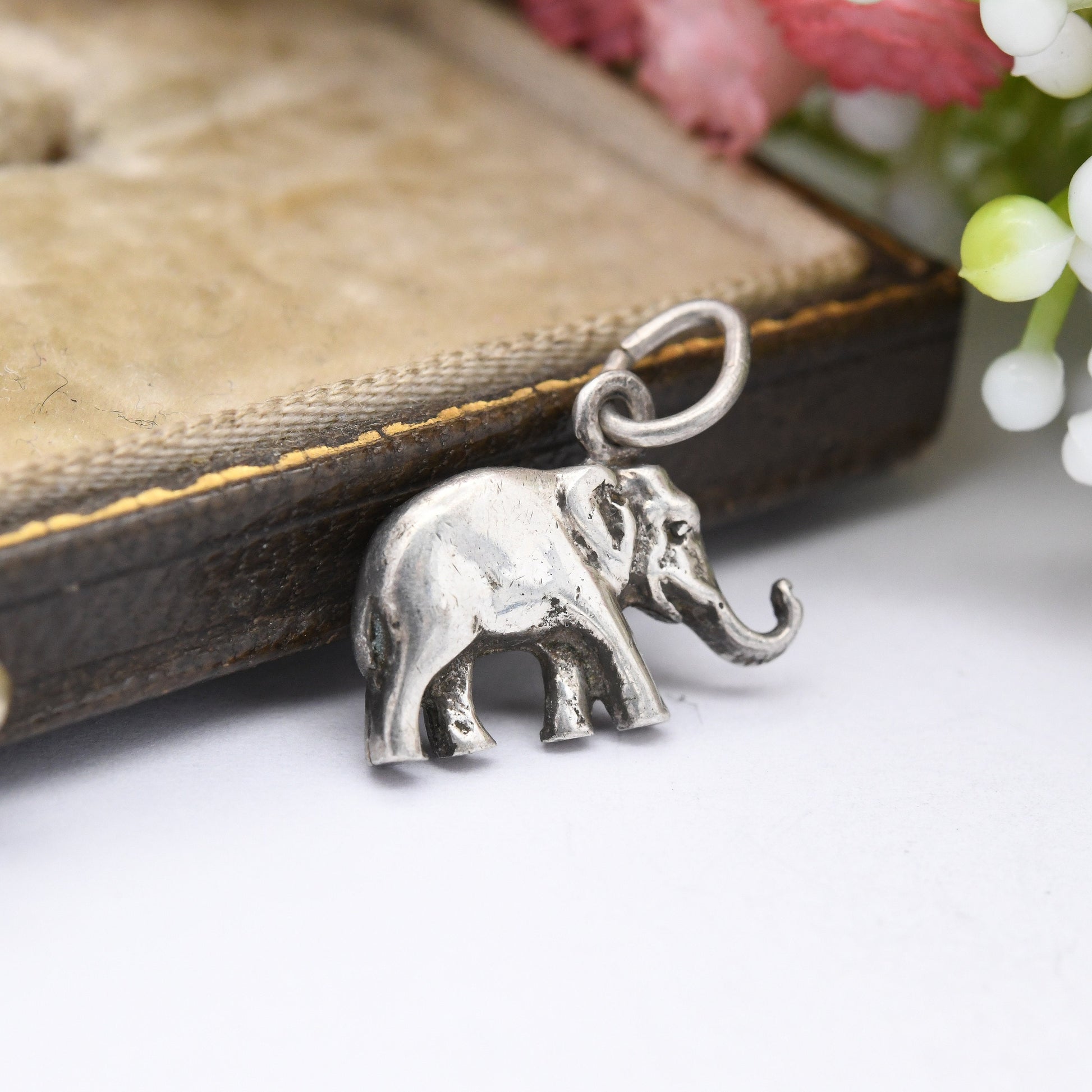 Vintage Sterling Silver Elephant Charm Pendant - Mid-Century Cute Animal Jewellery | Nature Lover Gift | Charm Bracelet | Asian Elephant