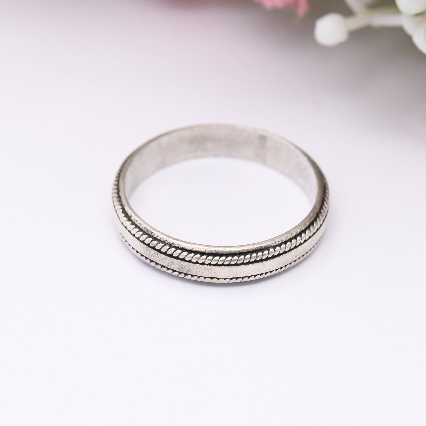 Vintage Sterling Silver Band Ring - Rope Twist Design | Small Size | Unisex Everyday Silver Jewellery | UK Size - M | US Size - 6 1/4