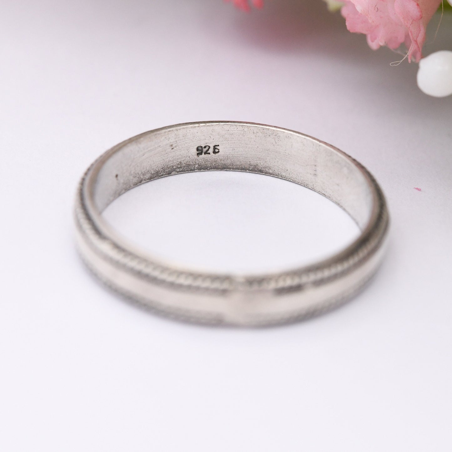 Vintage Sterling Silver Band Ring - Rope Twist Design | Small Size | Unisex Everyday Silver Jewellery | UK Size - M | US Size - 6 1/4