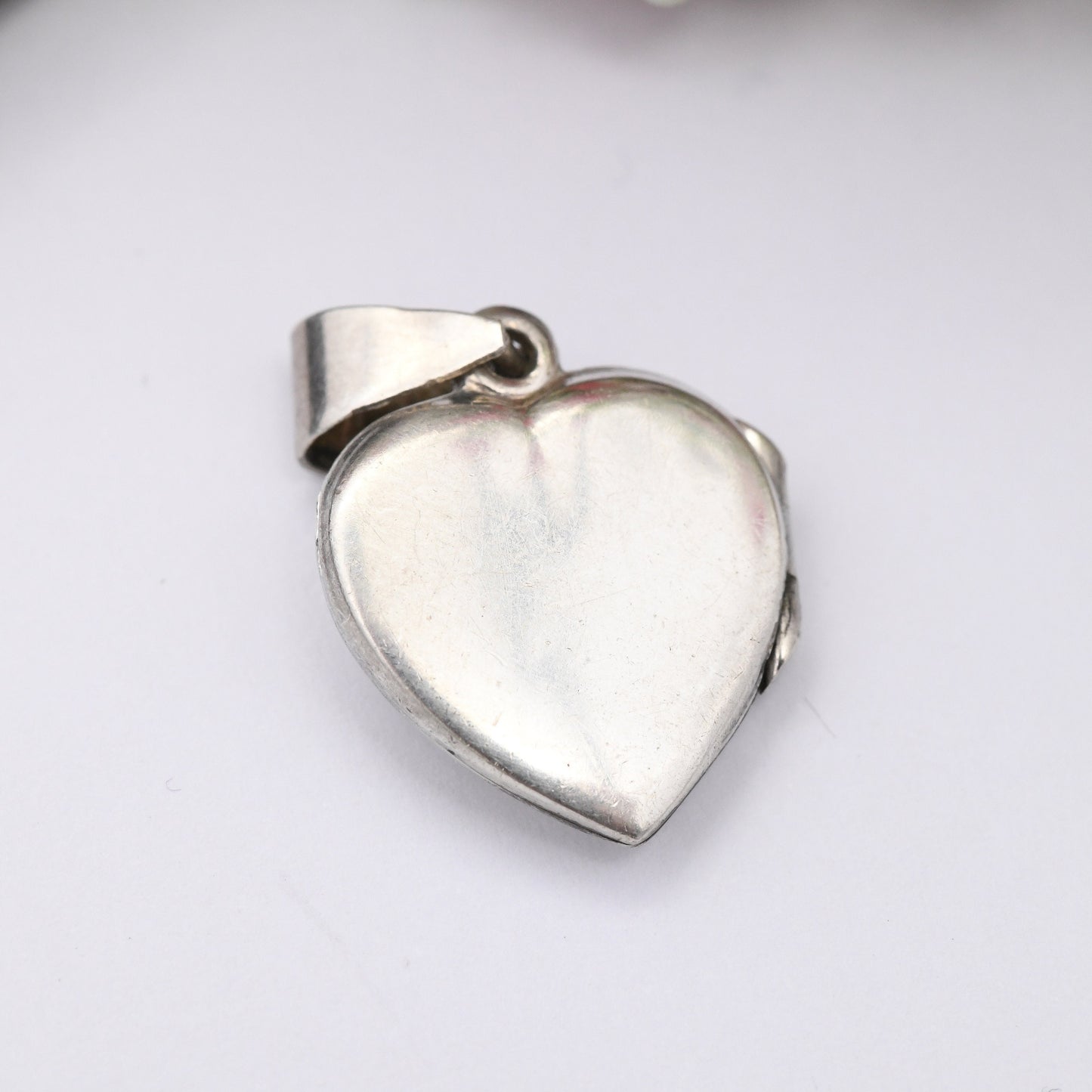 Vintage Sterling Silver Dolphin Heart Locket Pendant - Small Love Heart Shape | Minimal Everyday Solid Silver Jewellery | Sweet Gift for Her