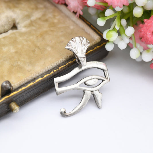 Vintage Egyptian Silver Eye of Horus Eye of Ra Pendant - Openwork Design with Lotus Flower Bale | 800 Silver