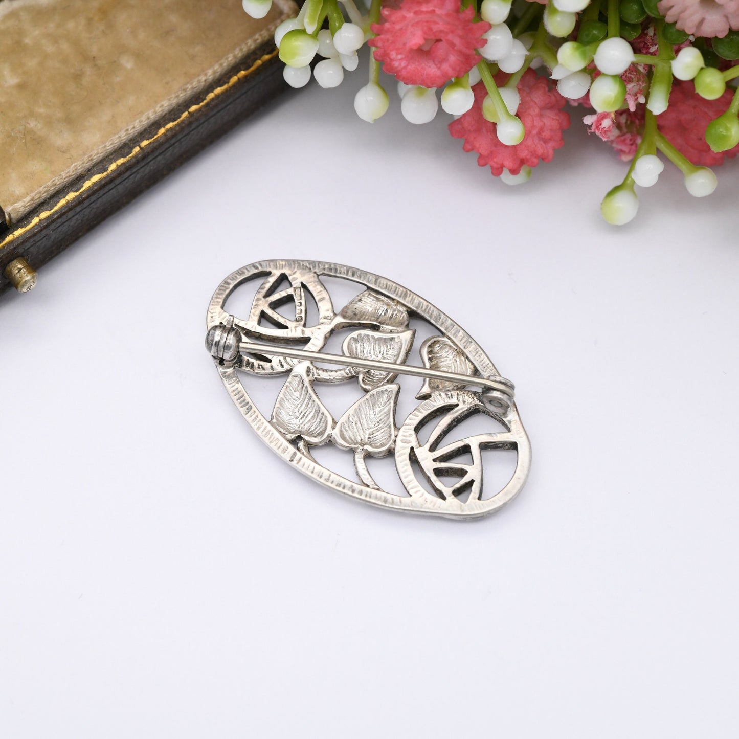 Vintage Scottish Sterling Silver Brooch by Carrick CJL 1994 - Openwork Flower Design | Large Oval Celtic Glasgow Rose