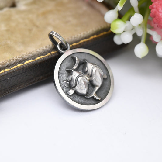 Vintage Sterling Silver Pisces Pendant 3D - Two Fish Astrological Zodiac Star Sign | Mid-Century 1970s | February March Birthday Gift