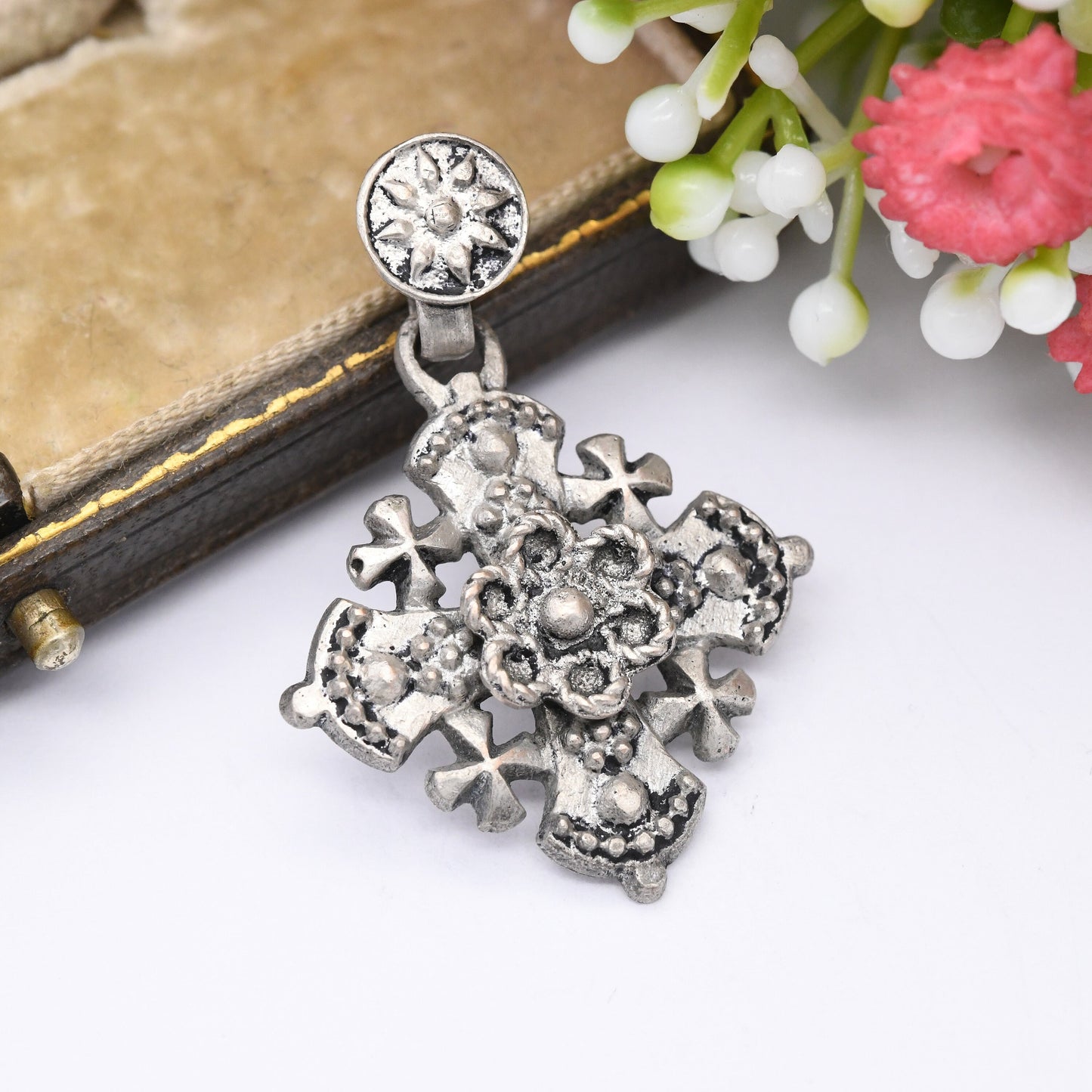 Vintage Silver Jerusalem Cross Pendant - Crusader Cross | Pretty Mid-Century Israel 935 Silver Jewellery