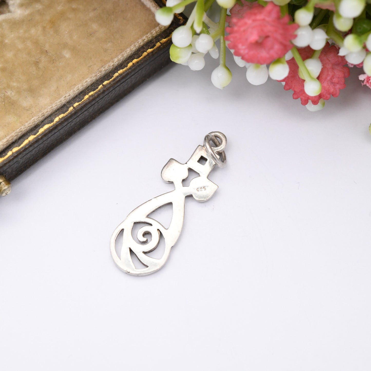 Vintage Sterling Silver Glasgow Rose Flower Openwork Pendant - Celtic Charles Rennie Mackintosh Style | Minimalist Solid Silver