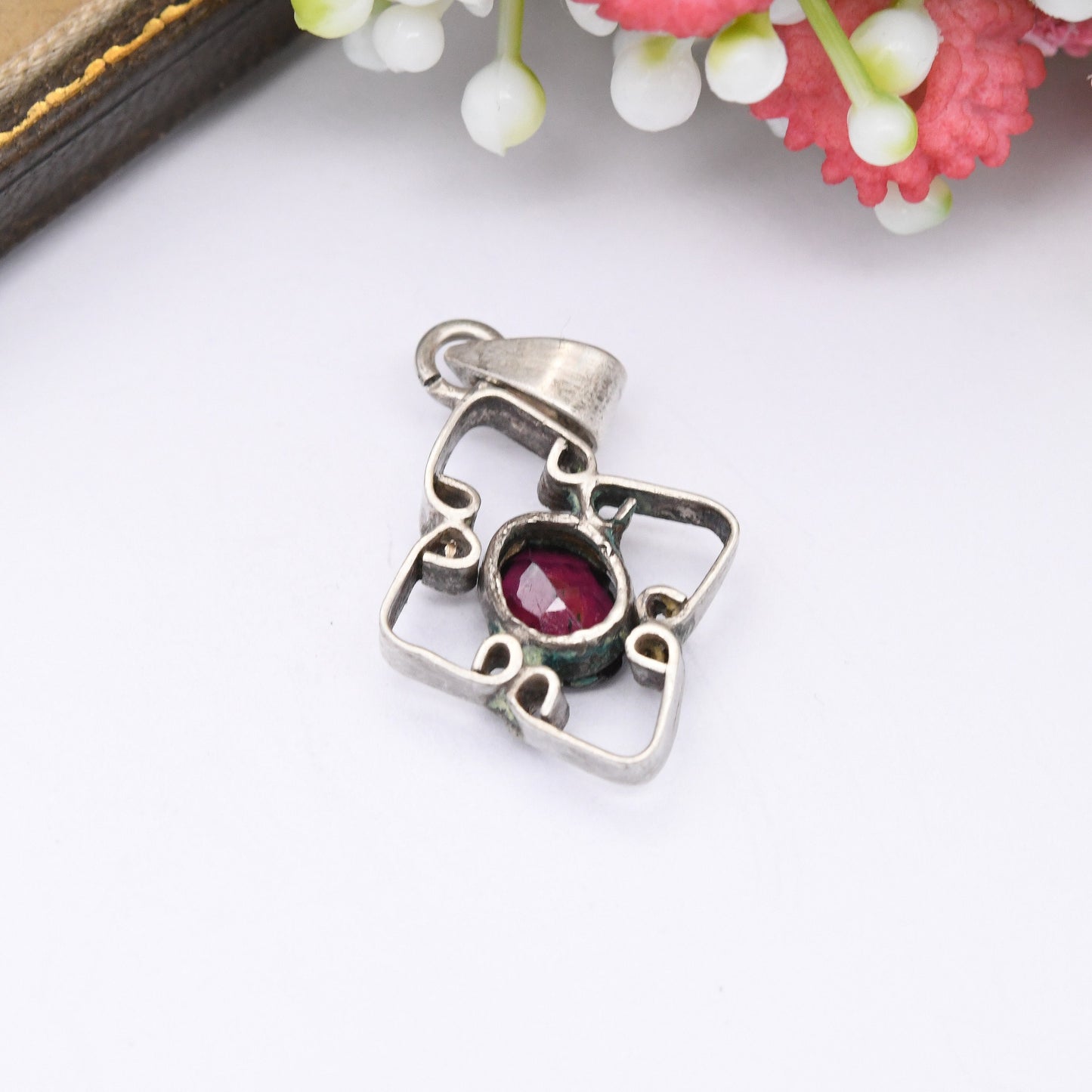 Vintage Silver Purple Garnet Pendant - Faceted Prong Set Gemstone | Gift for Charm Necklace