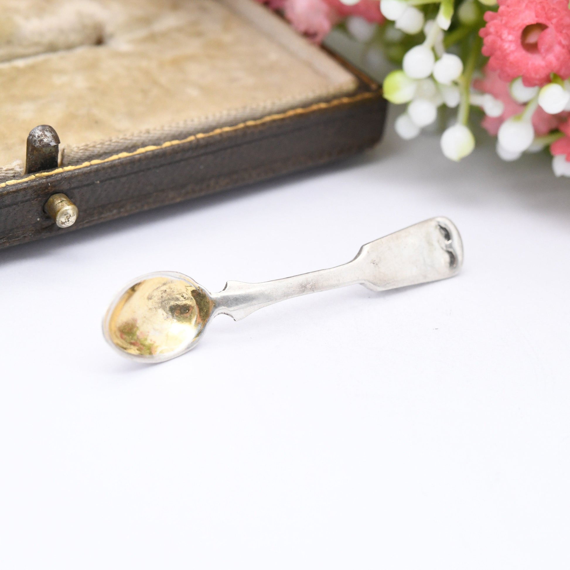 Vintage Sterling Silver Miniature Spoon Pendant 1980 - Unusual Necklace Cutlery | London Hallmarks Solid Silver Little Teaspoon Gold Plated