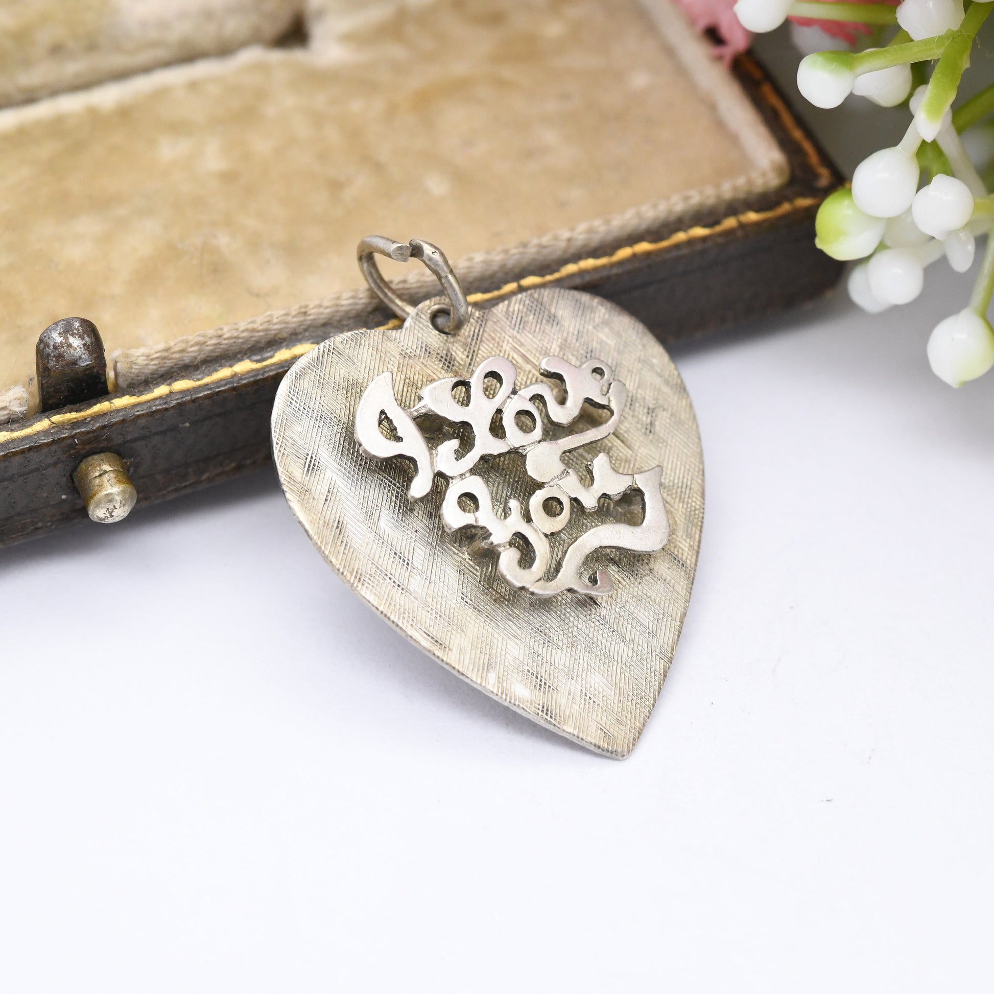 Vintage Sterling Silver I Love You Pendant Heart Shaped - Cute Valentine's Day Gift | Statement Love Heart Necklace | Sentimental Jewellery