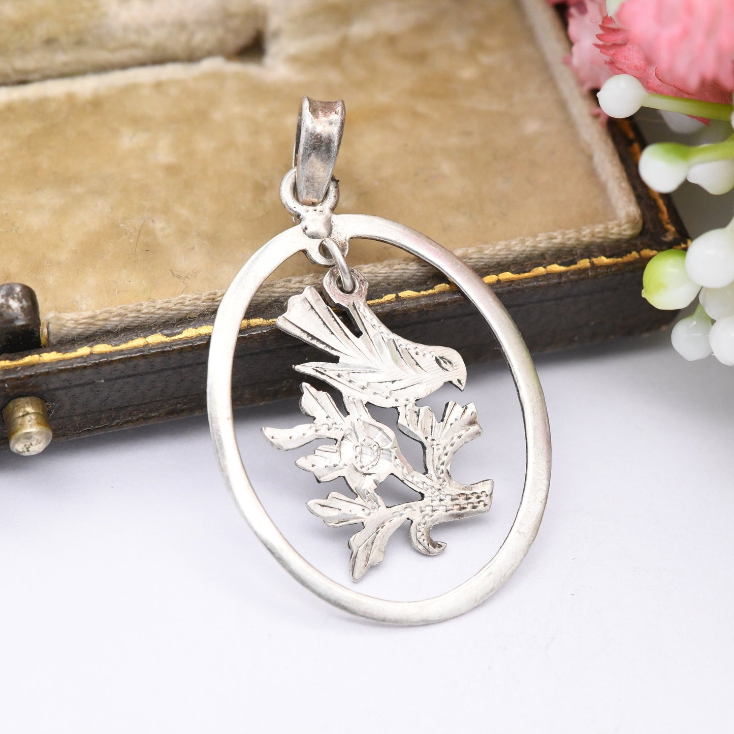 Vintage Sterling Silver Bird Pendant Articulated Drop - Cute Animal | Nature Lover Gift | Hand Engraved Moving Image | Sweet Gift for Her