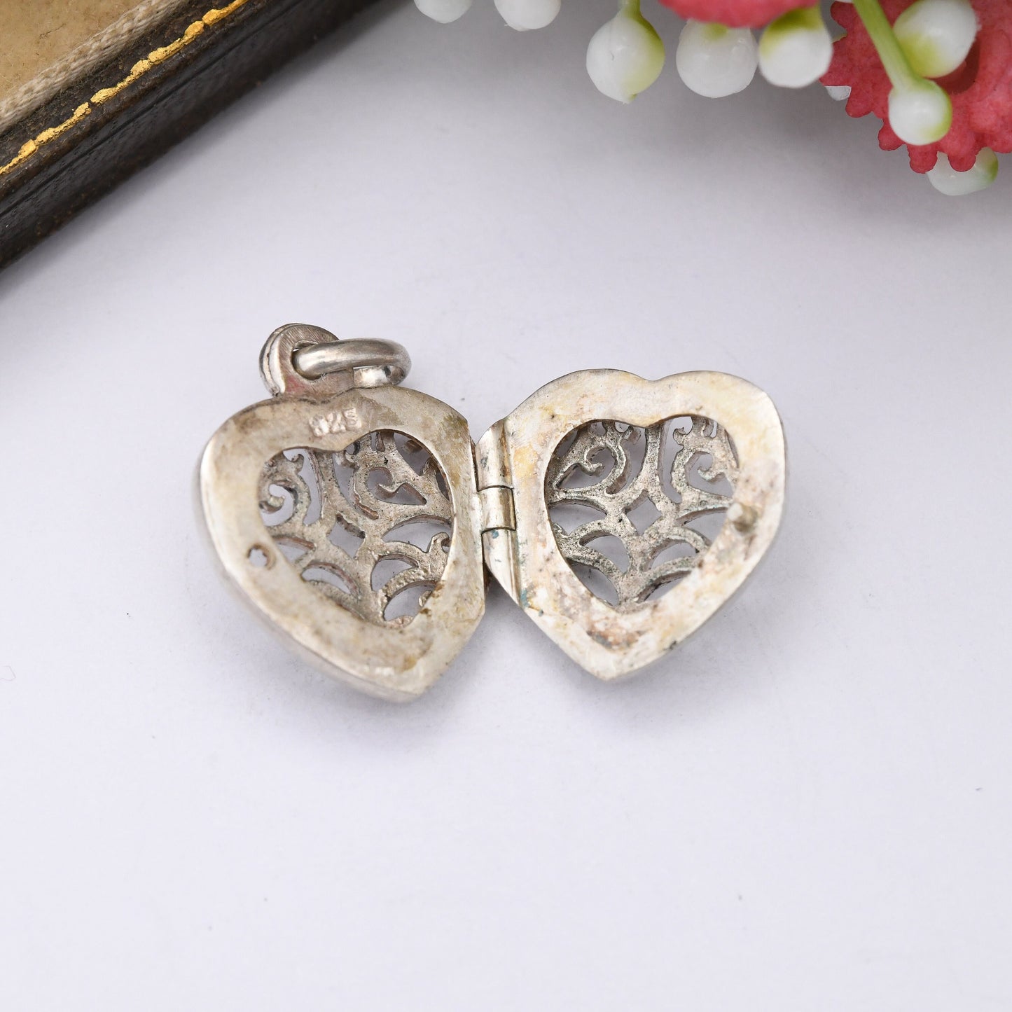 Vintage Sterling Silver Heart Locket Pendant Openwork Scrolling Design - Small Love Heart Shaped Charm Pendant | Cute Gift for Her