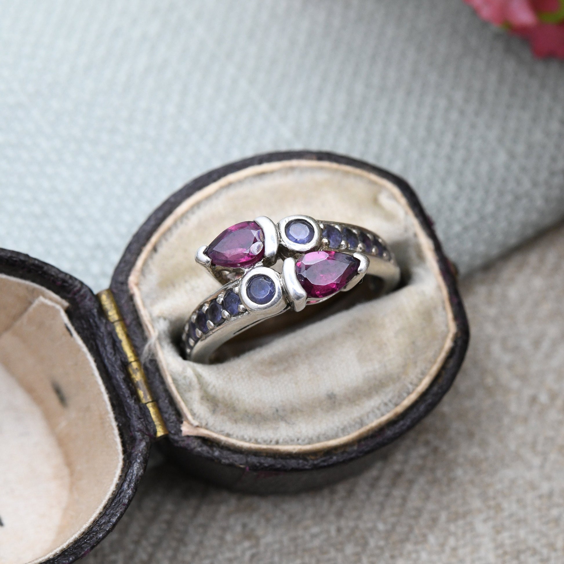 Vintage Sterling Silver Gemstone Bypass Snake Ring - Pink and Purple Gemstones | Pretty Gift Ring | UK Size - N | US Size - 6 3/4