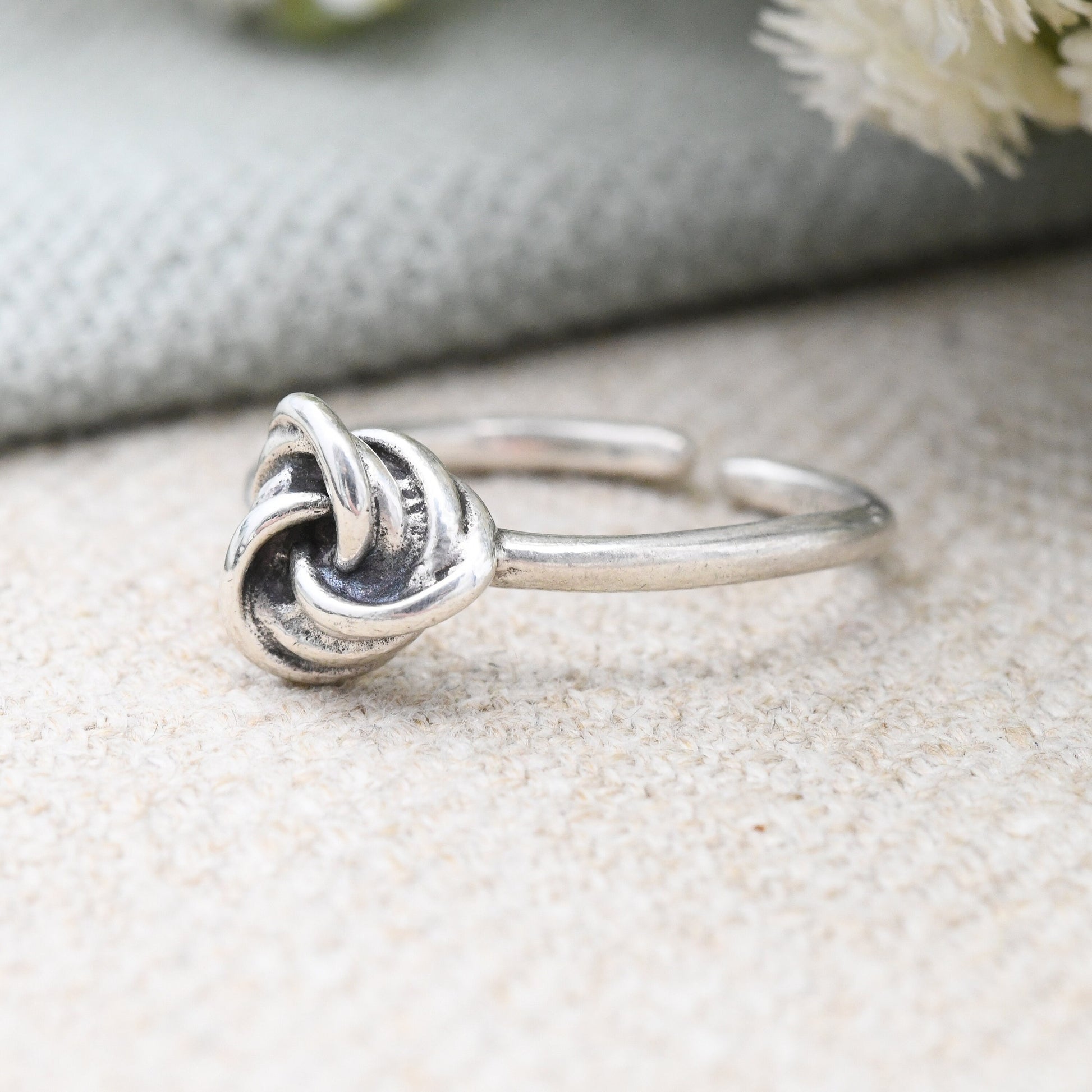 Vintage Sterling Silver Knot Ring Made in West Germany - Minimalist Twisted Knot Ring | Adjustable Open Band | UK Size - N | US Size - 6 3/4