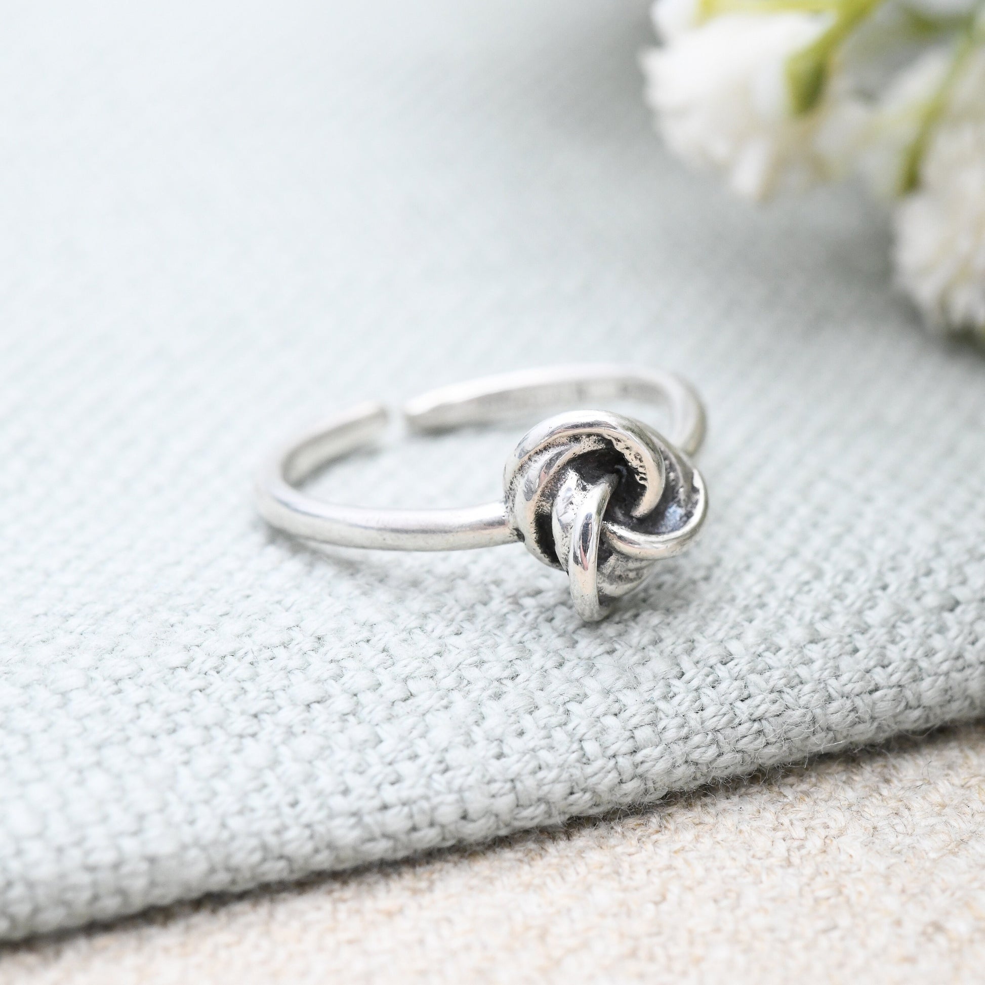 Vintage Sterling Silver Knot Ring Made in West Germany - Minimalist Twisted Knot Ring | Adjustable Open Band | UK Size - N | US Size - 6 3/4