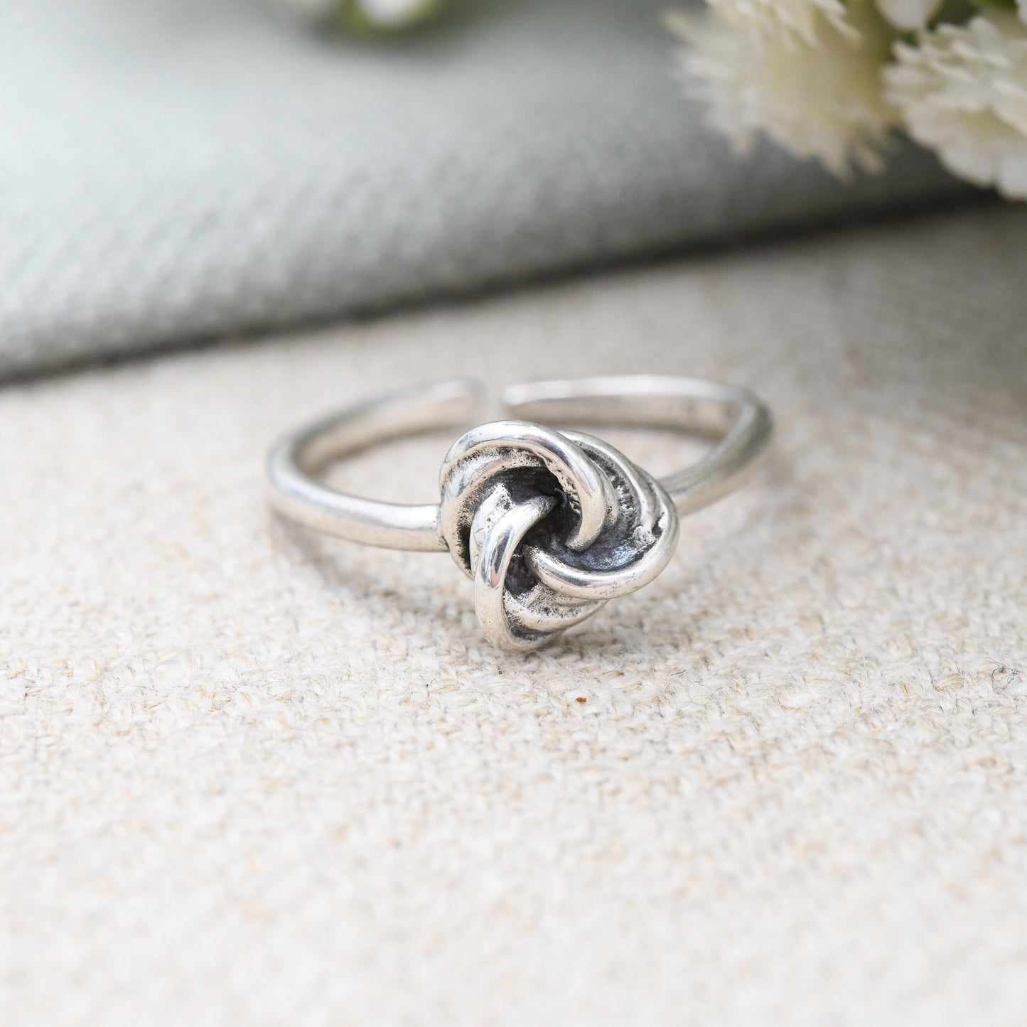 Vintage Sterling Silver Knot Ring Made in West Germany - Minimalist Twisted Knot Ring | Adjustable Open Band | UK Size - N | US Size - 6 3/4