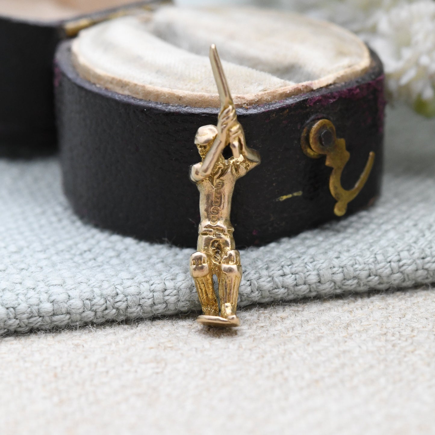 Vintage 9ct Gold Cricketer Charm Pendant 1970s - Man Playing Cricket Sportsman | Gift for Cricket Player Fan | Solid Gold Detailed Pendant