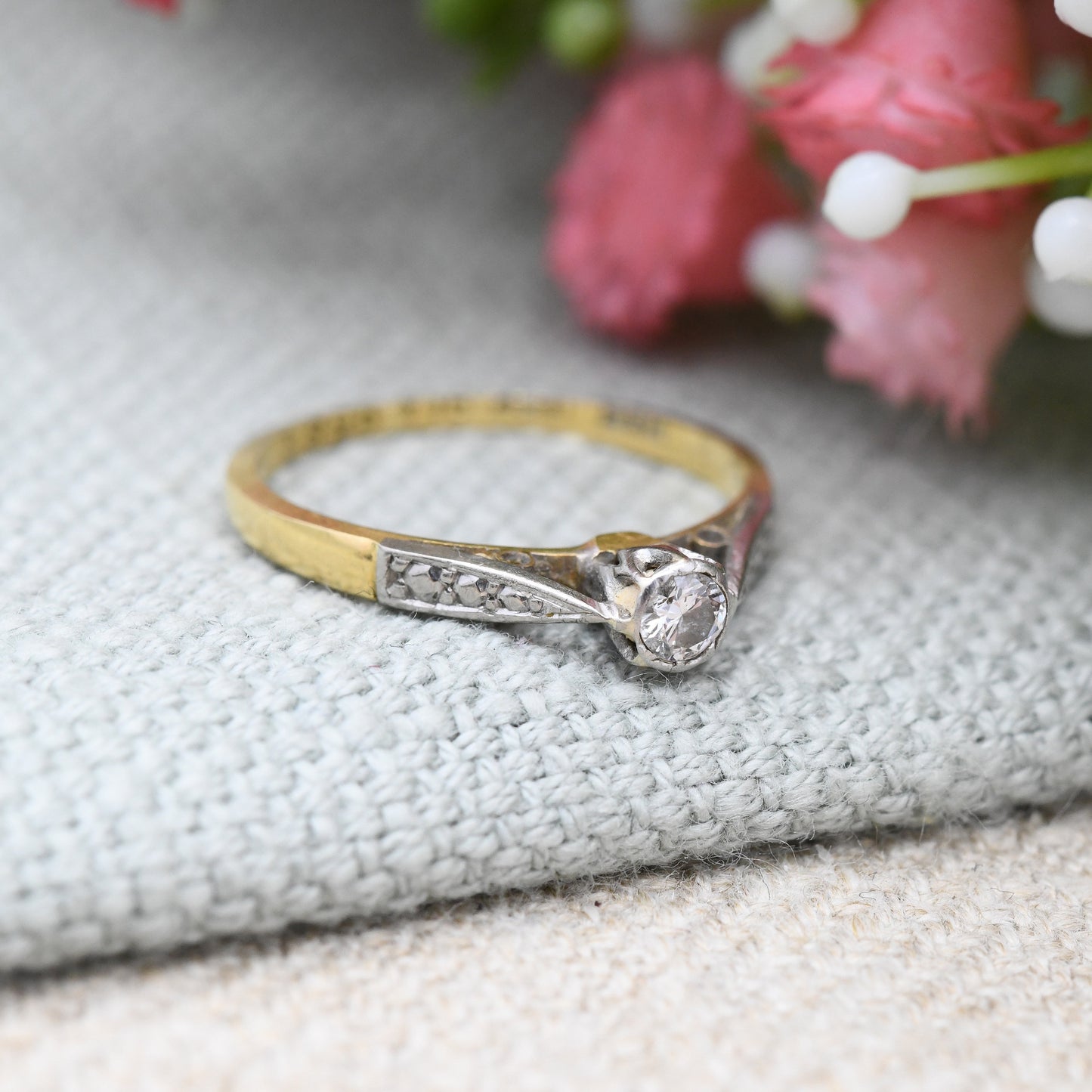 Antique 18ct Gold & Platinum Diamond Ring - Solitaire Engagement Ring | Art Deco Period | UK Size - I 1/2 | S Size - 4 1/2