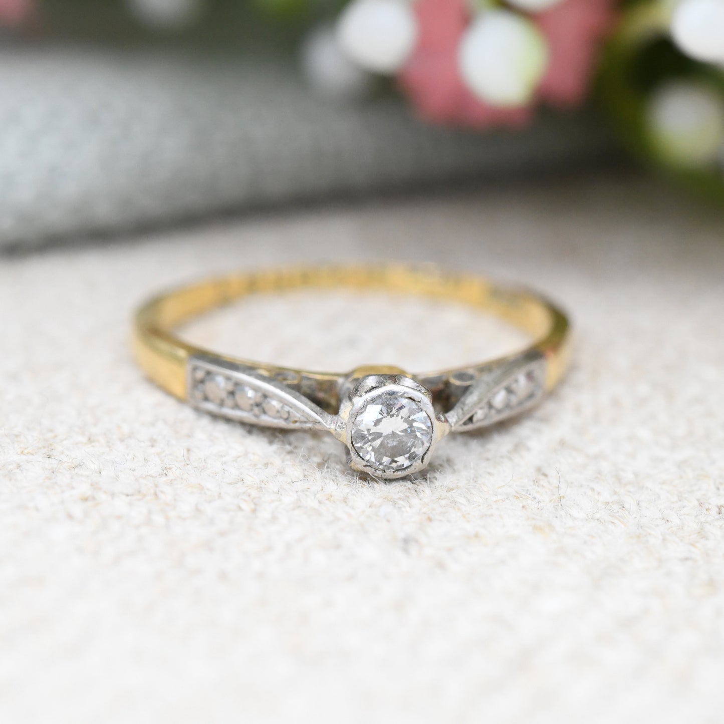 Antique 18ct Gold & Platinum Diamond Ring - Solitaire Engagement Ring | Art Deco Period | UK Size - I 1/2 | S Size - 4 1/2