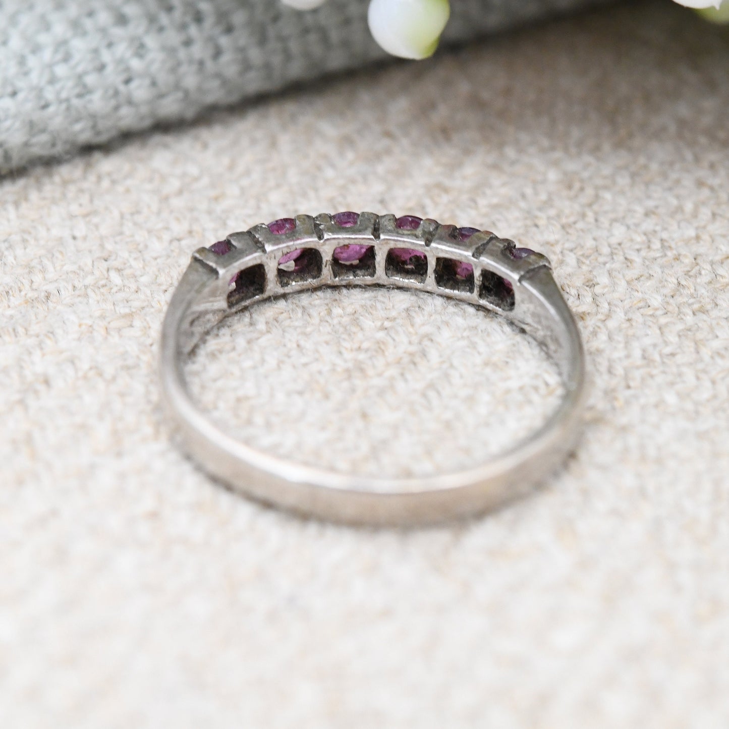 Vintage Sterling Silver Ruby Ring - July Birthstone Pretty Gift for Her | Pave Set Bar | UK Size - J 1/2 | US Size - 5