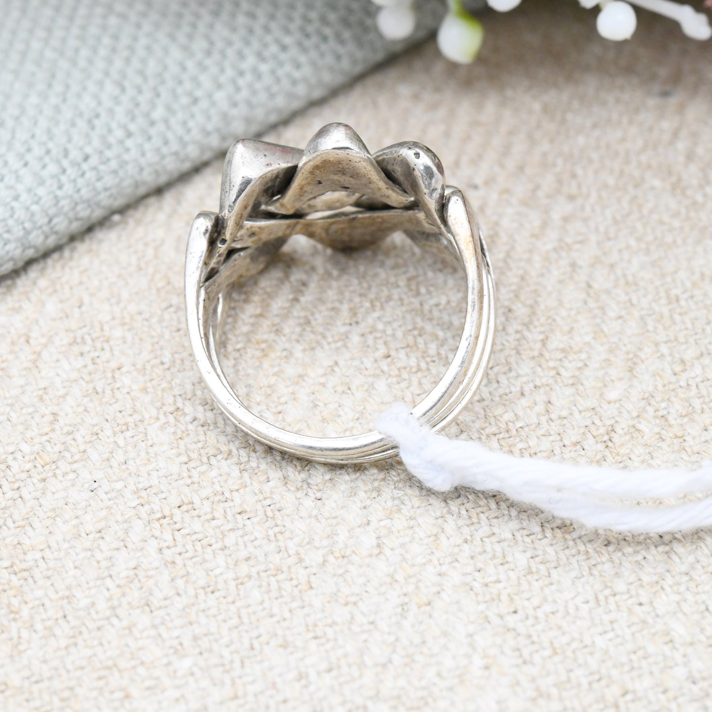 Vintage Sterling Silver Puzzle Ring Mid-Century Chunky - Separate Four Band Puzzle Crossed Star Band | UK Size - S 1/2 | US Size - 9 1/4