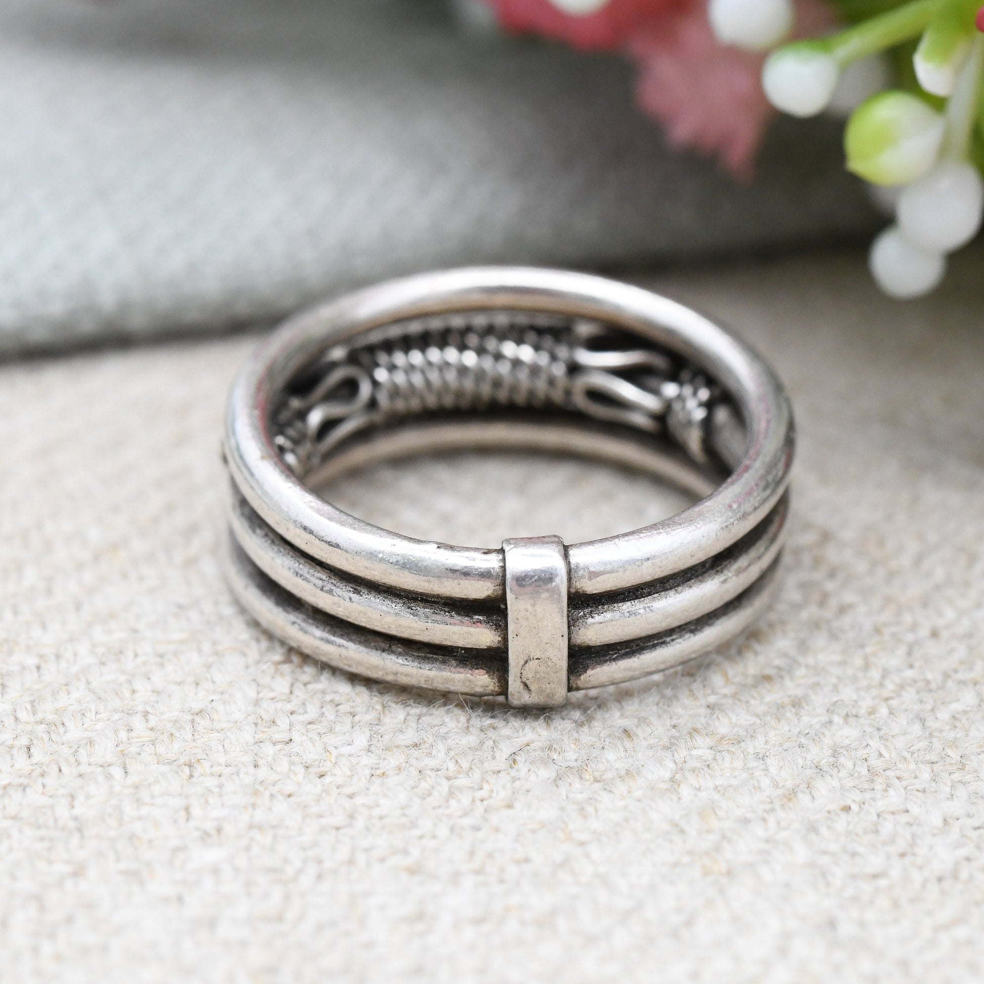 Vintage Sterling Silver Cannetille Wirework Ring - Unusual Unisex Everyday Silver Band | UK Size - L 1/2 | US Size - 6