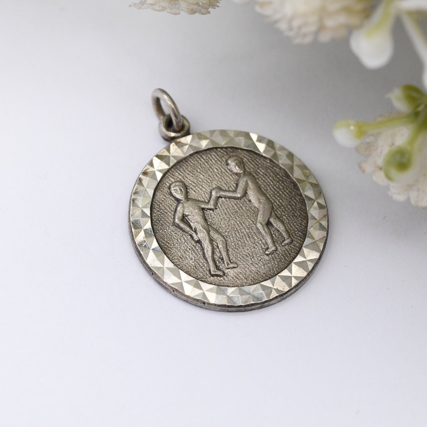 Vintage Sterling Silver Gemini Twins Charm Pendant - Zodiac Star Sign | Mid-Century Horoscope May June Birthday Gift