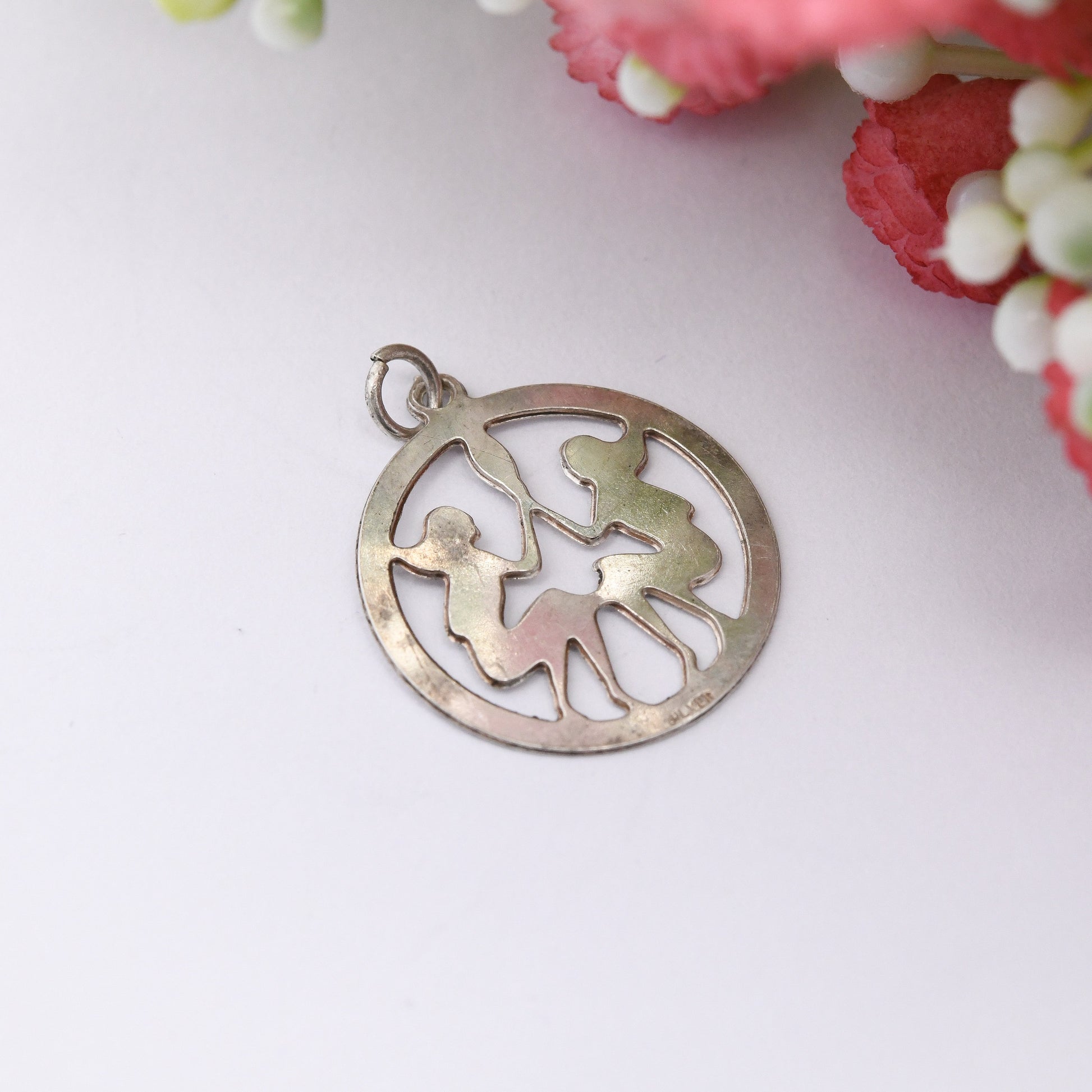 Vintage Sterling Silver Gemini Pendant - Two Women Zodiac Star Sign | Mid-Century 1970s