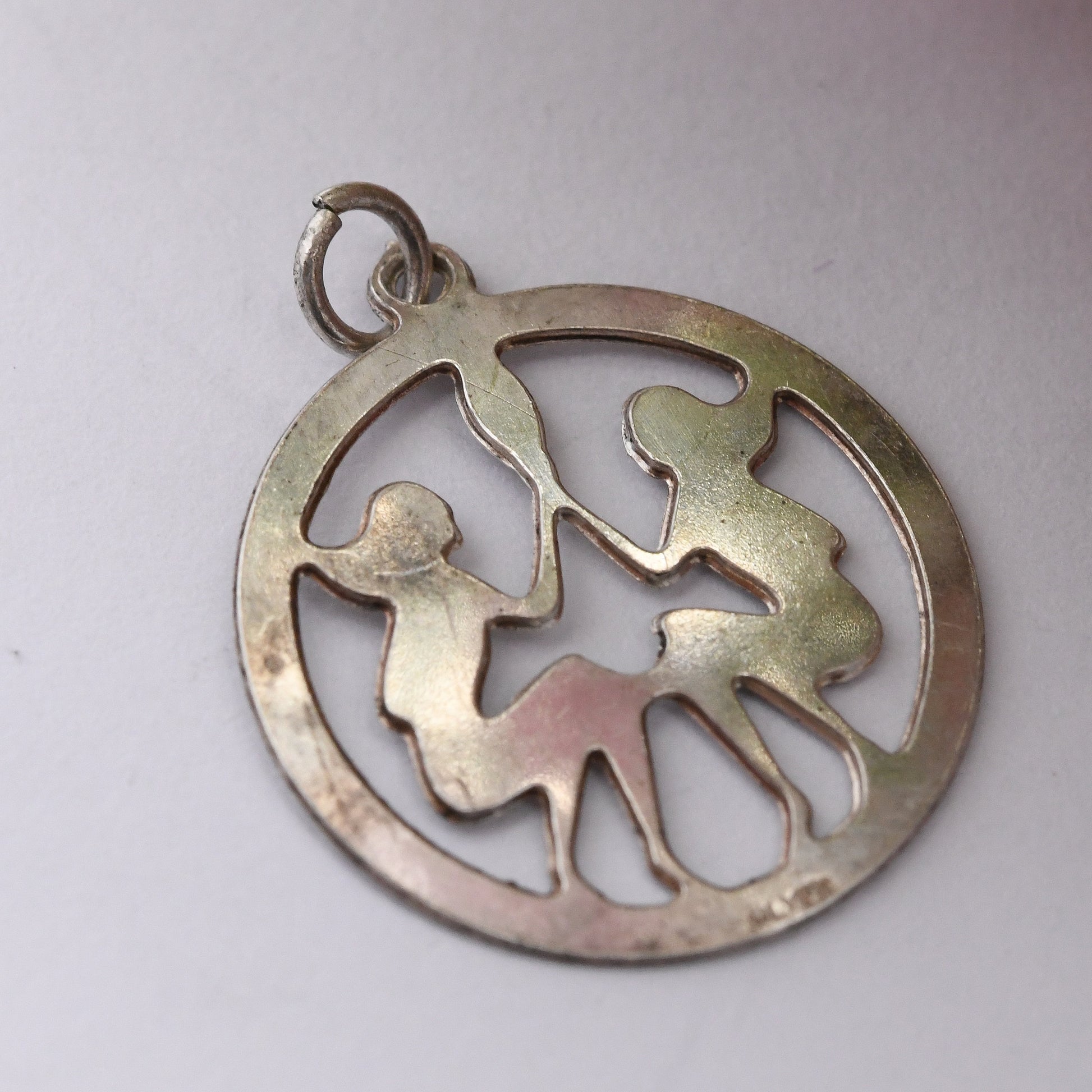 Vintage Sterling Silver Gemini Pendant - Two Women Zodiac Star Sign | Mid-Century 1970s