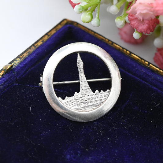 Antique Sterling Silver Blackpool Tower Brooch Openwork Circle Design - Souvenir Travel Jewellery Gift | William Henry Leather