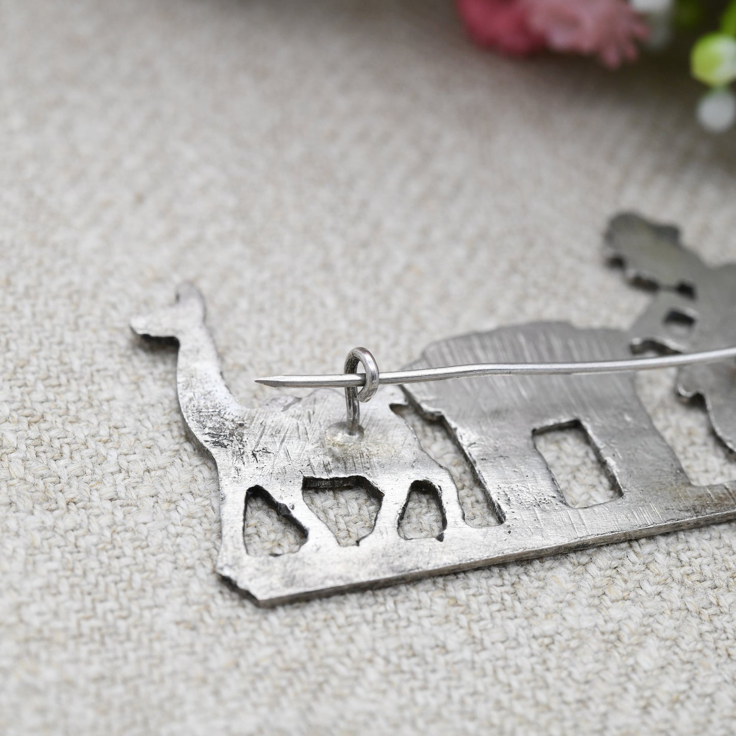 Vintage Silver Man and Llama Brooch - Hand Engraved Peru Silver Jewellery South American Design | Musician Flute Player