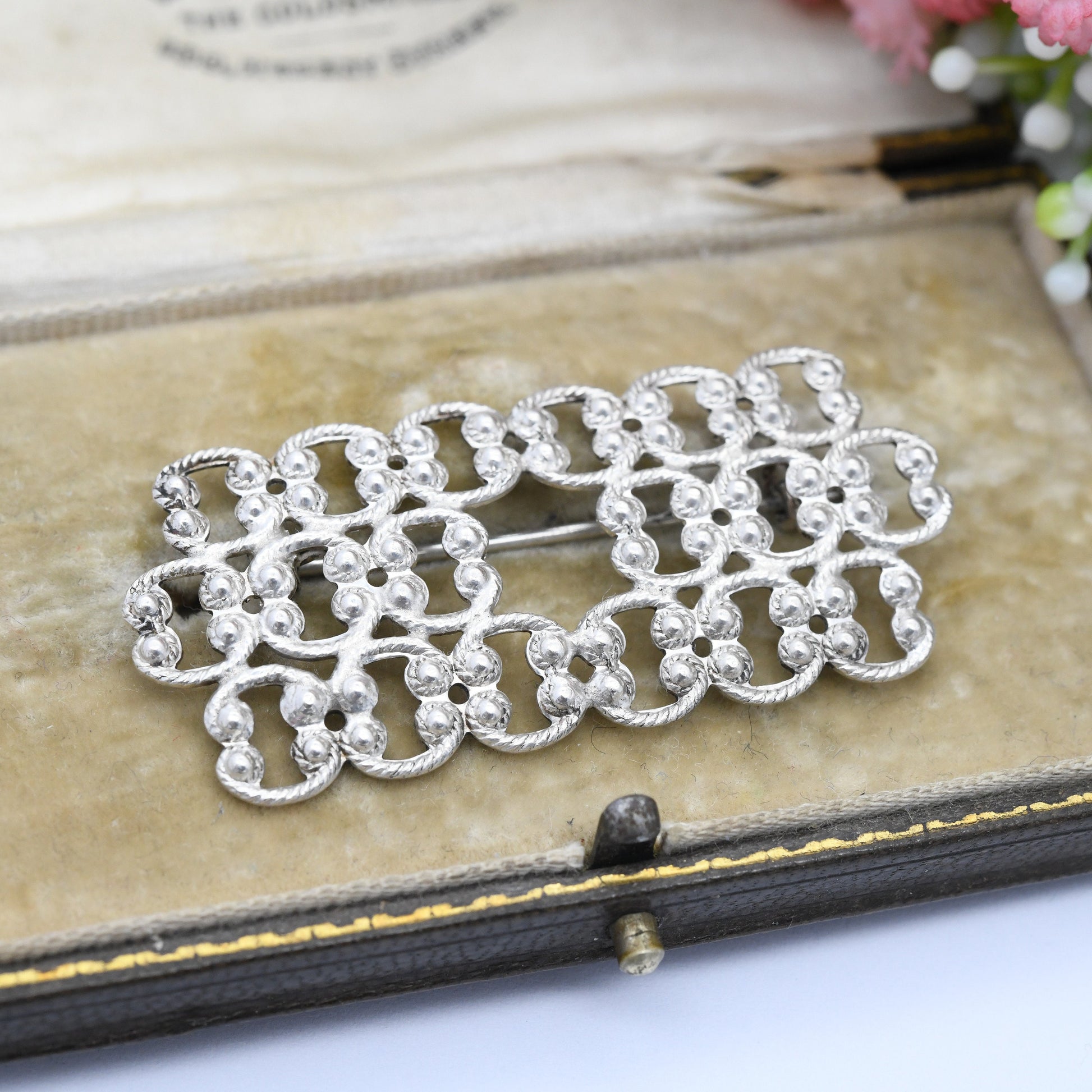 Vintage Scandinavian Silver Brooch with Openwork Cannetille Rope Twist Design - Mid-Century Scandi Silver Jewellery