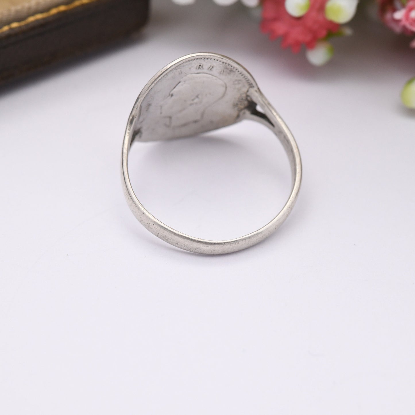 Vintage Silver George VI South Africa Threepence 1946 Coin Ring - British Royal Family Jewellery | UK Size - R | US Size - 8 1/2