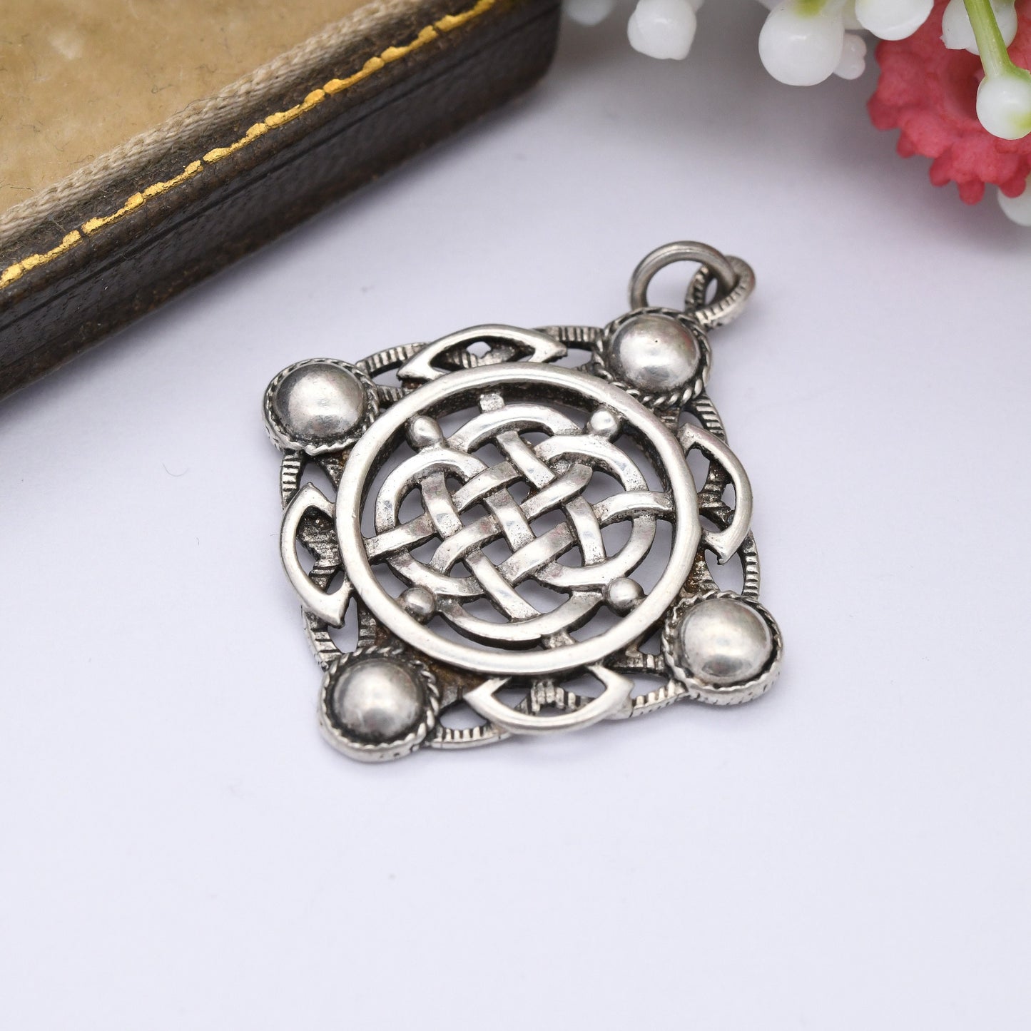 Vintage Sterling Silver Celtic Knot Pendant - Ornate Rope Twist Detail Diamond Shape | Antique Style | for Necklace Stack