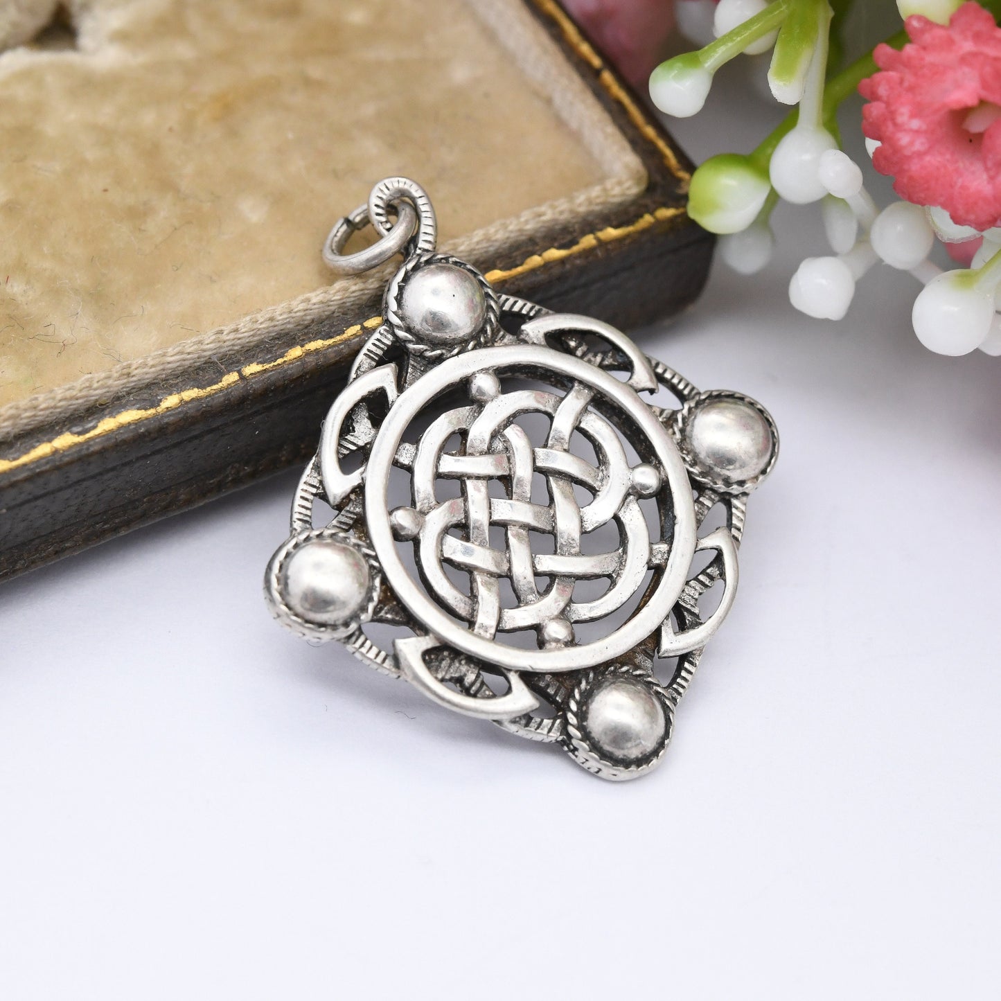 Vintage Sterling Silver Celtic Knot Pendant - Ornate Rope Twist Detail Diamond Shape | Antique Style | for Necklace Stack