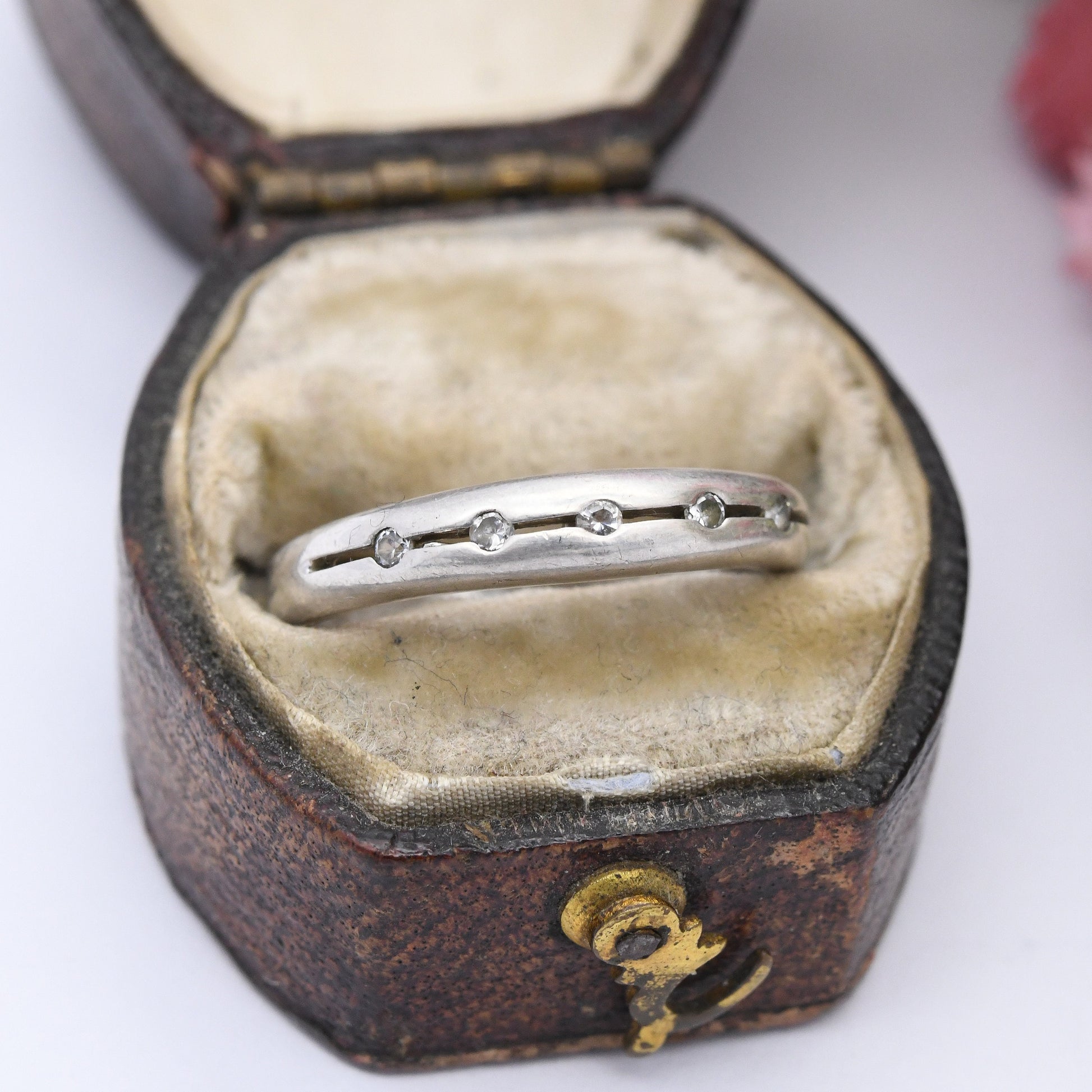 Vintage Sterling Silver Half Eternity Ring with Band of 5 Clear Stones - Minimal Y2K Design Split Band | UK Size - L 1/2 | US Size - 6