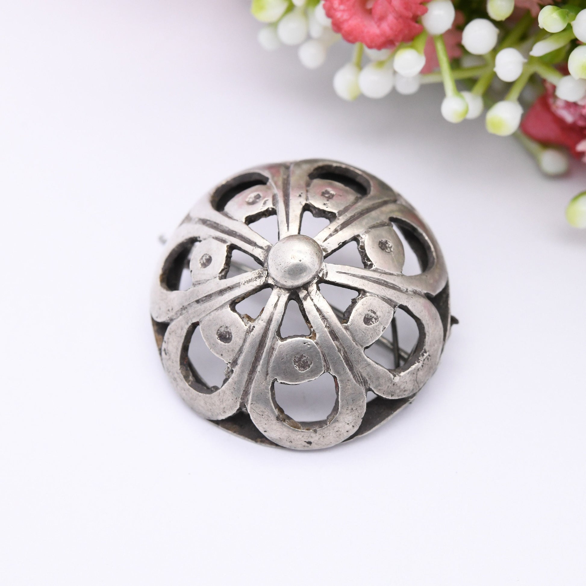 Vintage Maltese Silver Boule Brooch Round Ball - Chunky Heavy Silver Statement Jewellery | European 20th Century Solid Silver