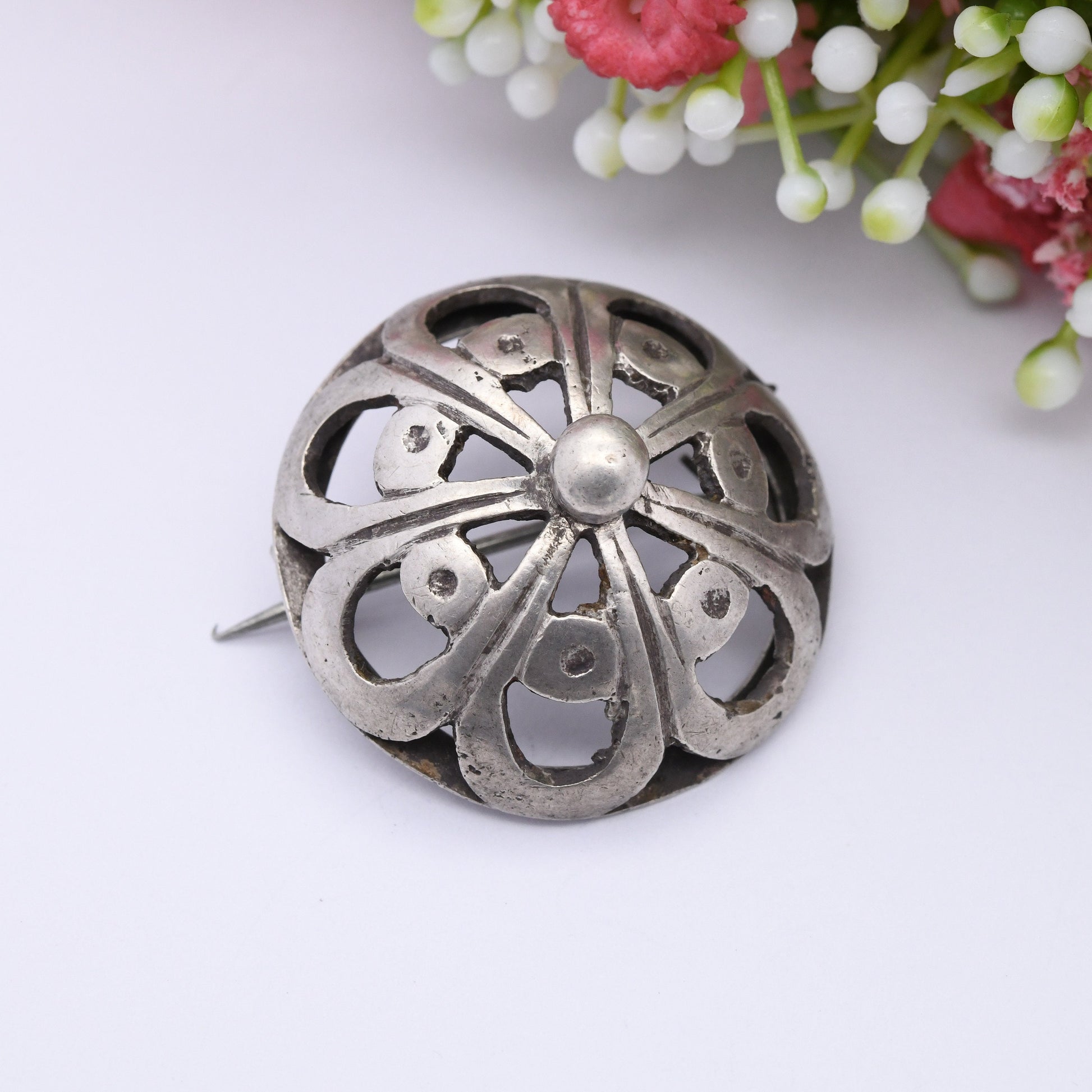 Vintage Maltese Silver Boule Brooch Round Ball - Chunky Heavy Silver Statement Jewellery | European 20th Century Solid Silver