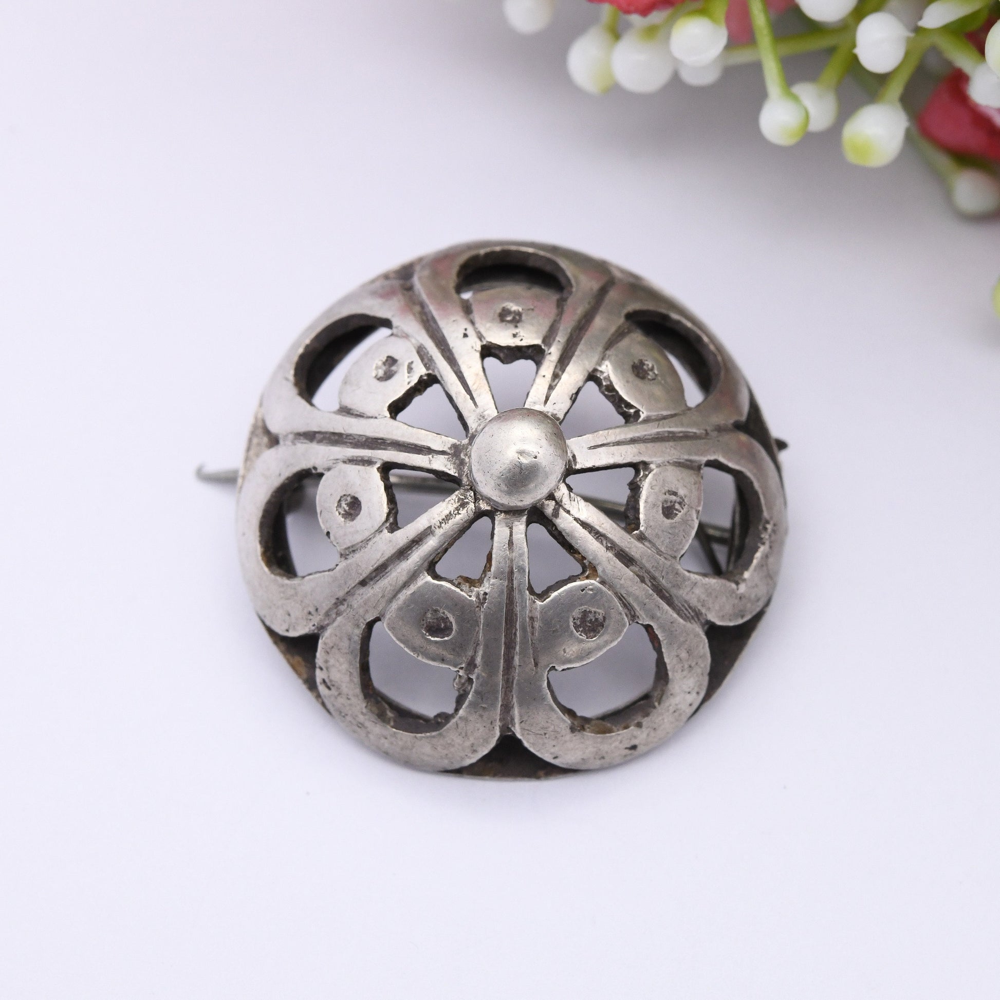 Vintage Maltese Silver Boule Brooch Round Ball - Chunky Heavy Silver Statement Jewellery | European 20th Century Solid Silver