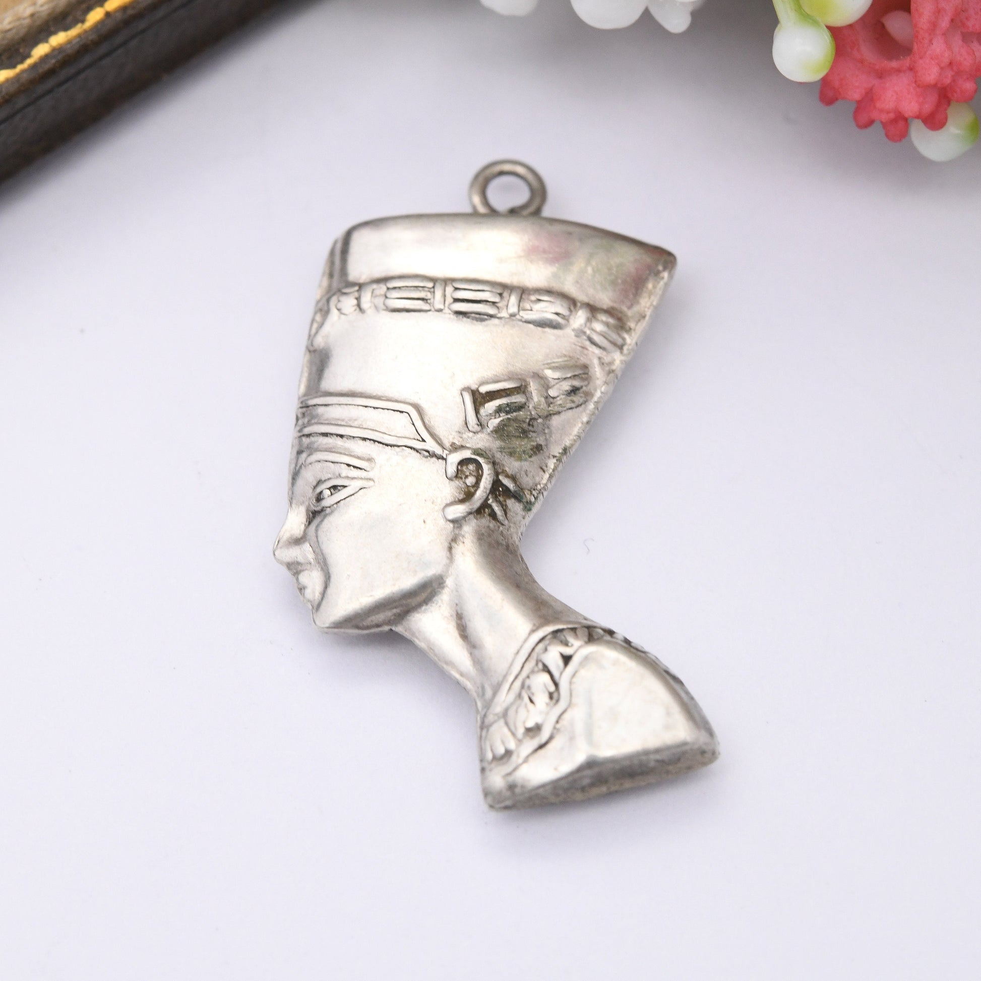 Vintage Silver Egyptian Queen Nefertiti Pendant - Ancient Egypt Pharaoh | Detailed 3D Design | Charm Necklace Stack