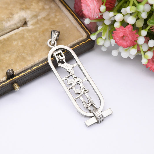 Vintage Silver Egyptian Cartouche Pendant with Hieroglyphs - Spelling Out Name Holly | Openwork Design Ancient Egypt Symbols