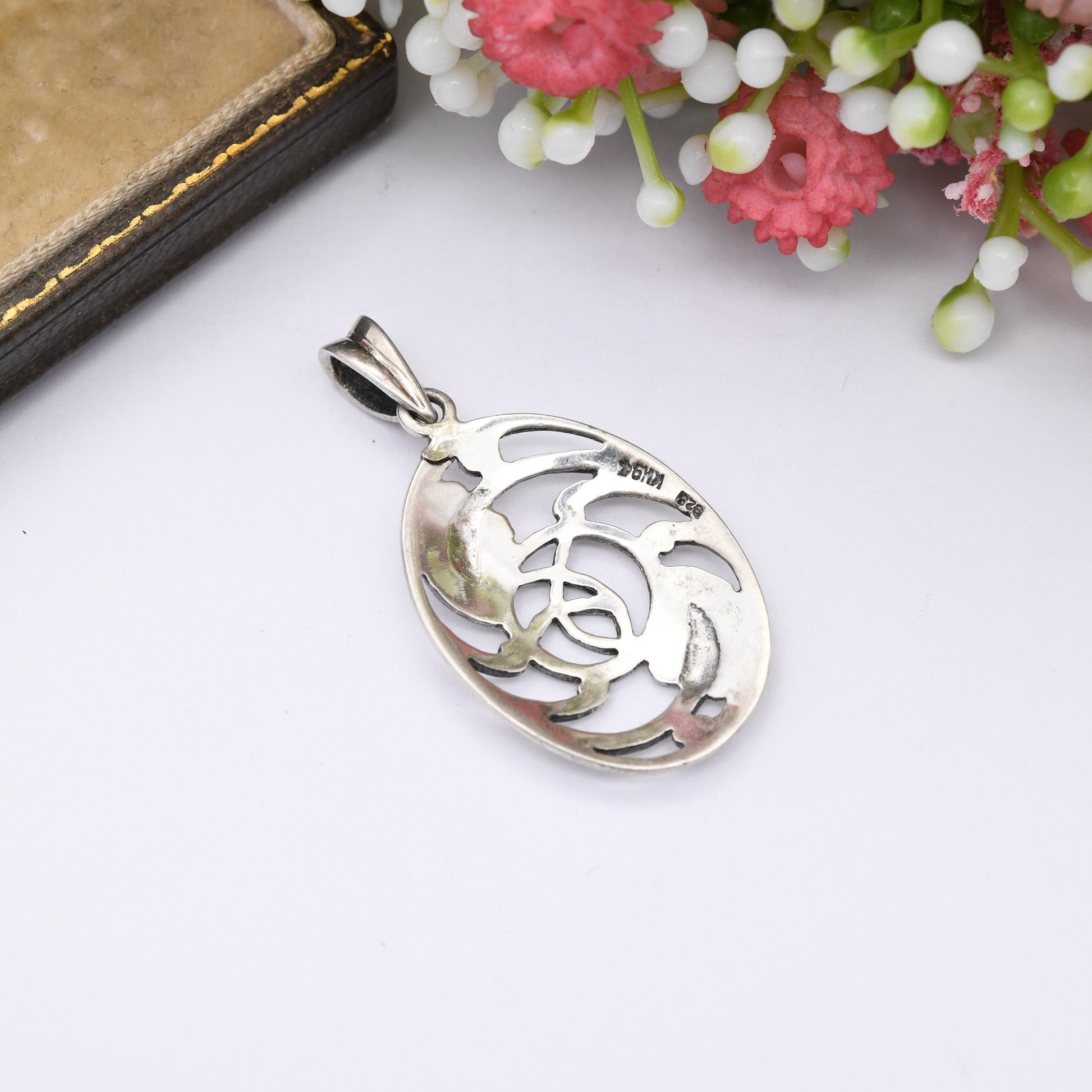 Vintage Sterling Silver Celtic Flower Pendant by Kit Heath - Glasgow Rose Openwork Stained Glass Style | Oval Shape | Gift for Her