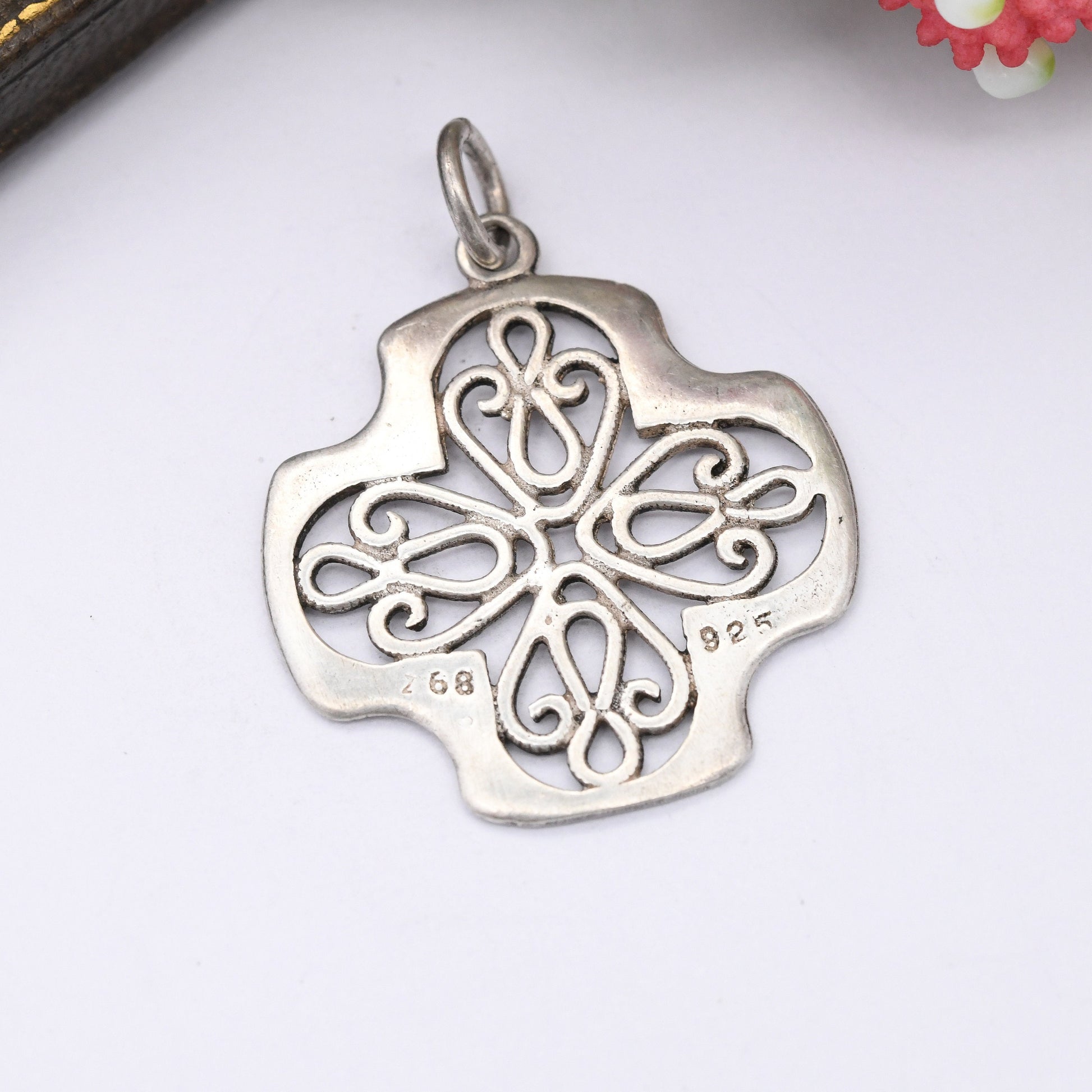 Vintage Sterling Silver Square Cross Pendant with Ornate Openwork Design - Pretty Scrolling Cut Out | Cute Gift for Her