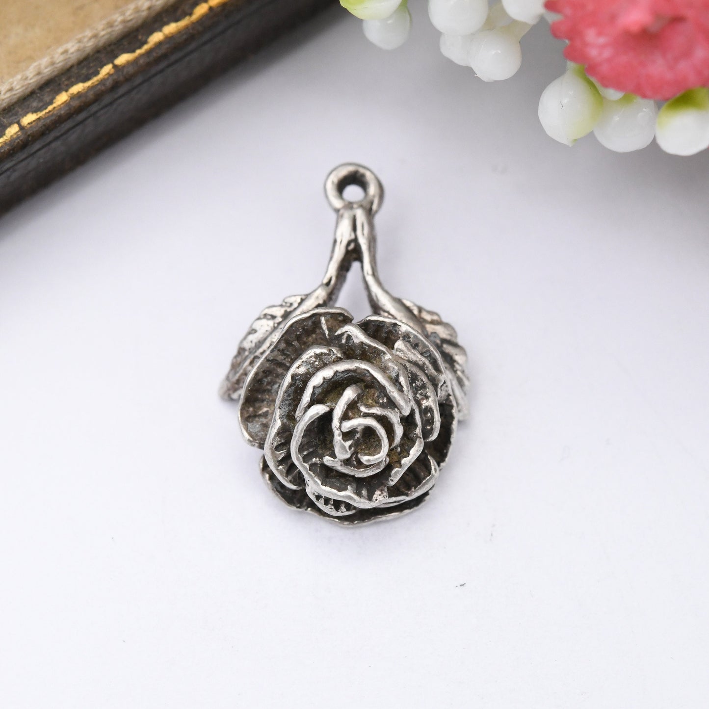 Vintage Sterling Silver Rose Flower Pendant 1977 - Detailed Realistic Style | Pretty Gift for Her